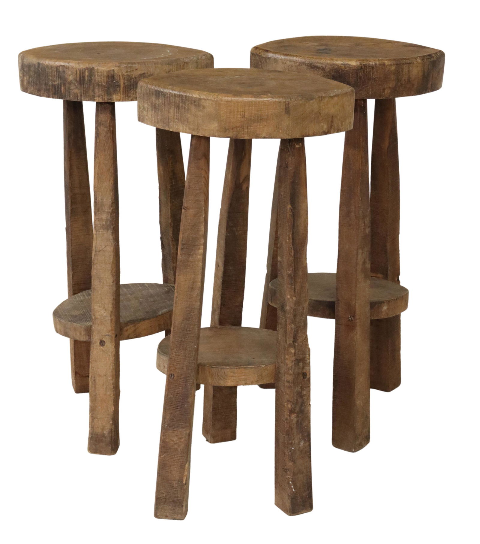 (3) RUSTIC FRENCH PROVINCIAL OAK STOOLS (1 of 4)
