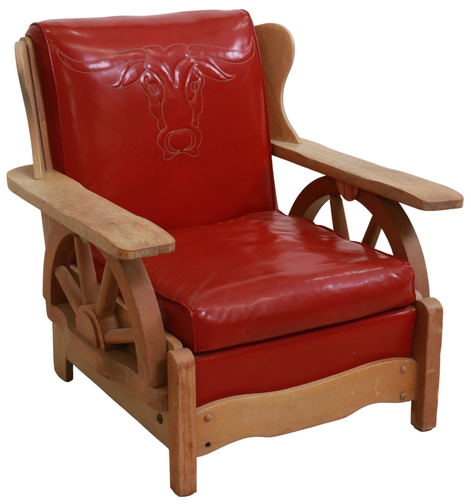 RANCH OAK WAGON WHEEL LONGHORN ARMCHAIR (1 of 3)
