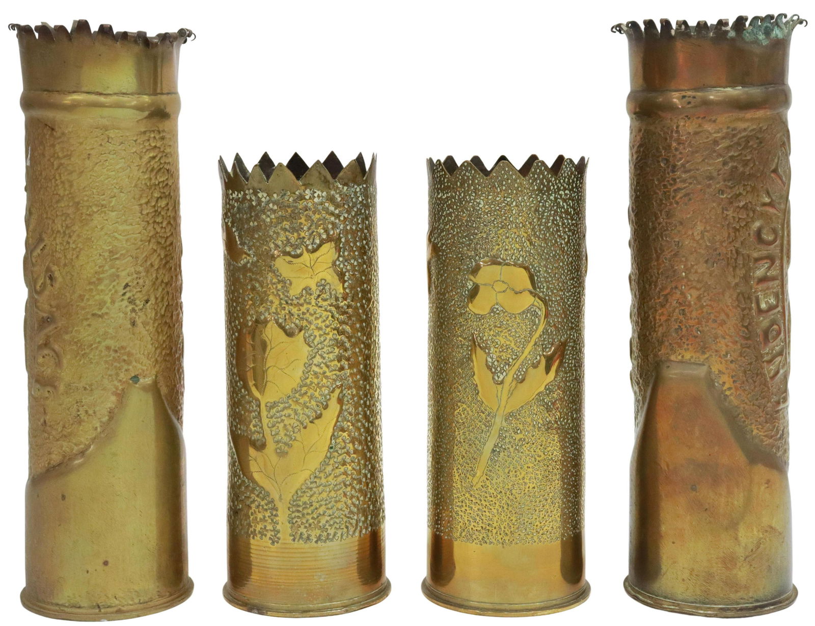 4) FRENCH WWI-ERA TRENCH ART ARTILLERY SHELL VASES (1 of 3)