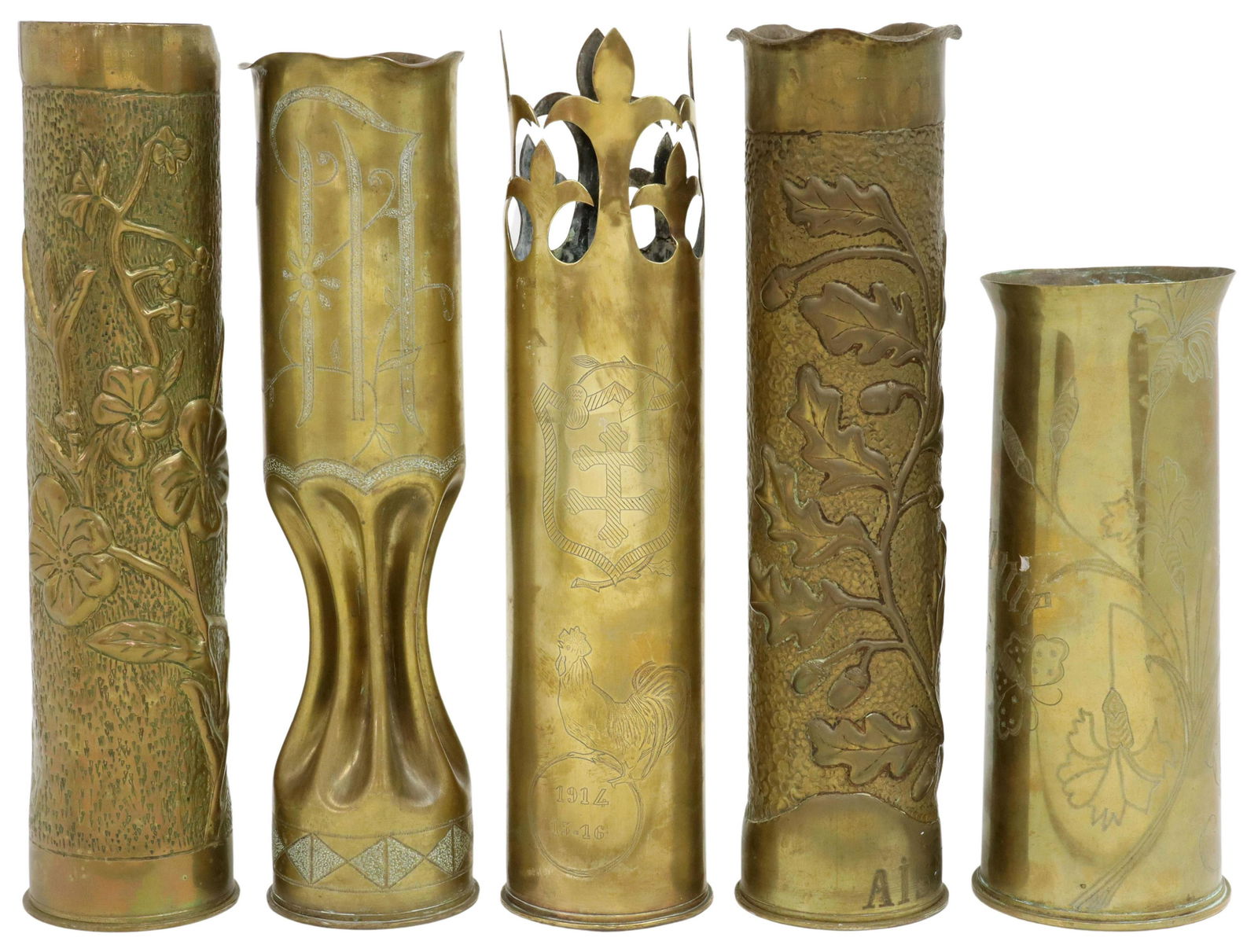 5) FRENCH WWI-ERA TRENCH ART ARTILLERY SHELL VASES (1 of 3)