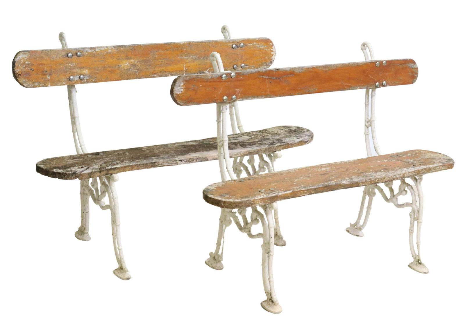 (2) FRENCH WOOD & CAST METAL GARDEN PARK BENCHES (1 of 3)