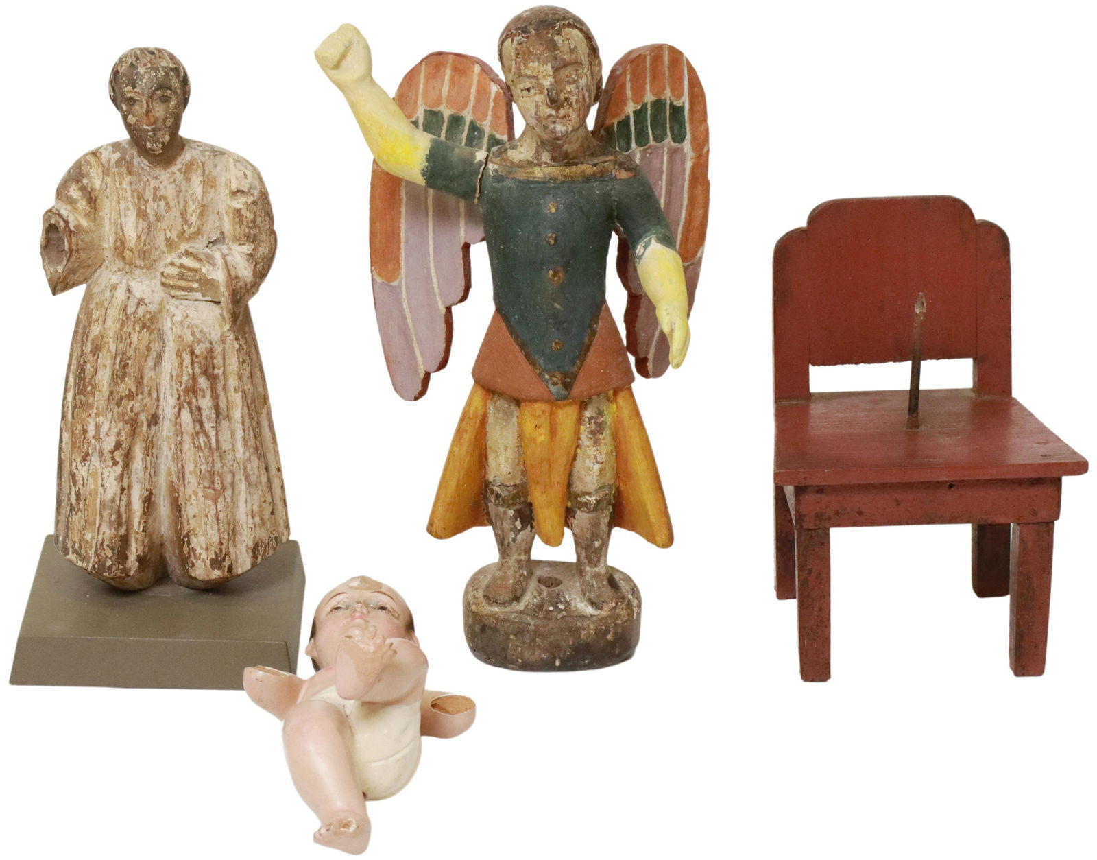 (4) CARVED SANTO FIGURES, CHRIST, ST. MICHAEL (1 of 2)