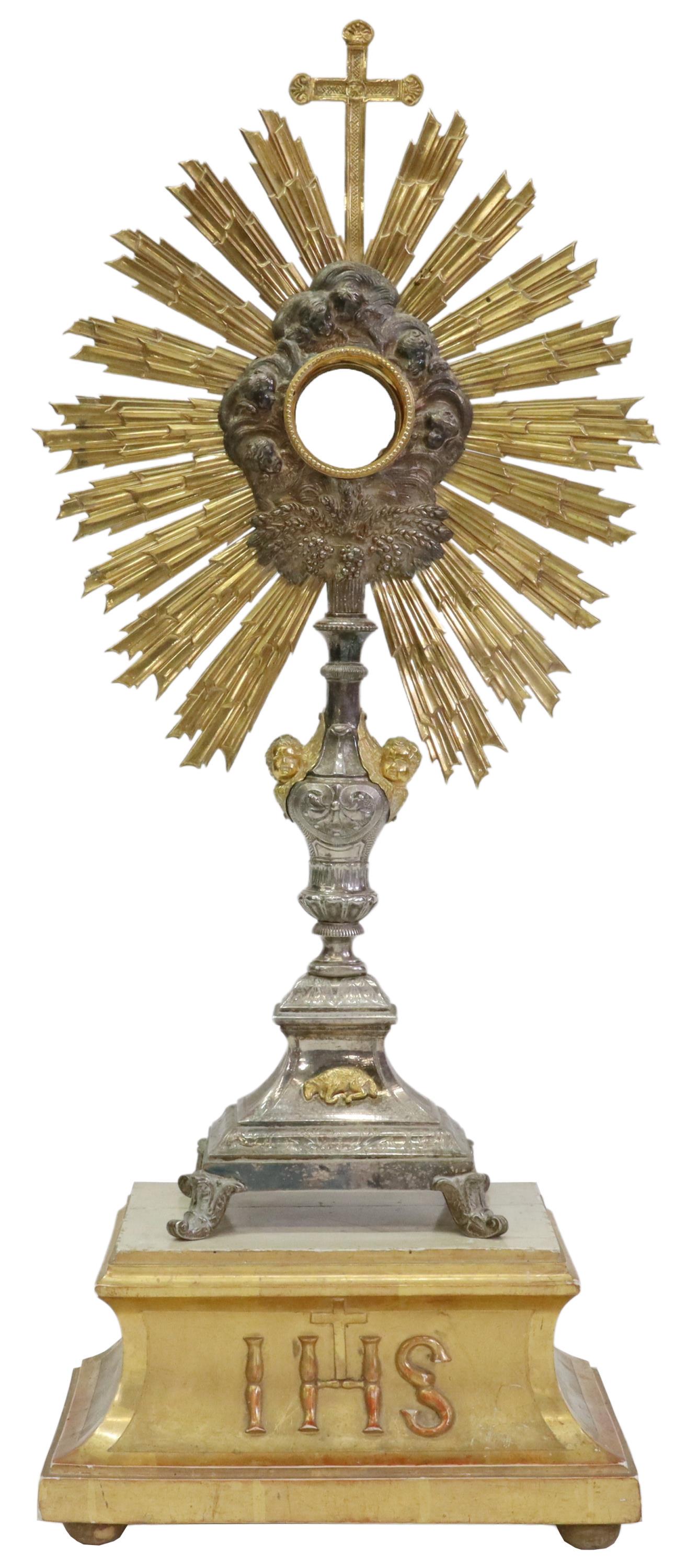 FRENCH SILVERPLATE MONSTRANCE ON GILTWOOD STAND (1 of 7)