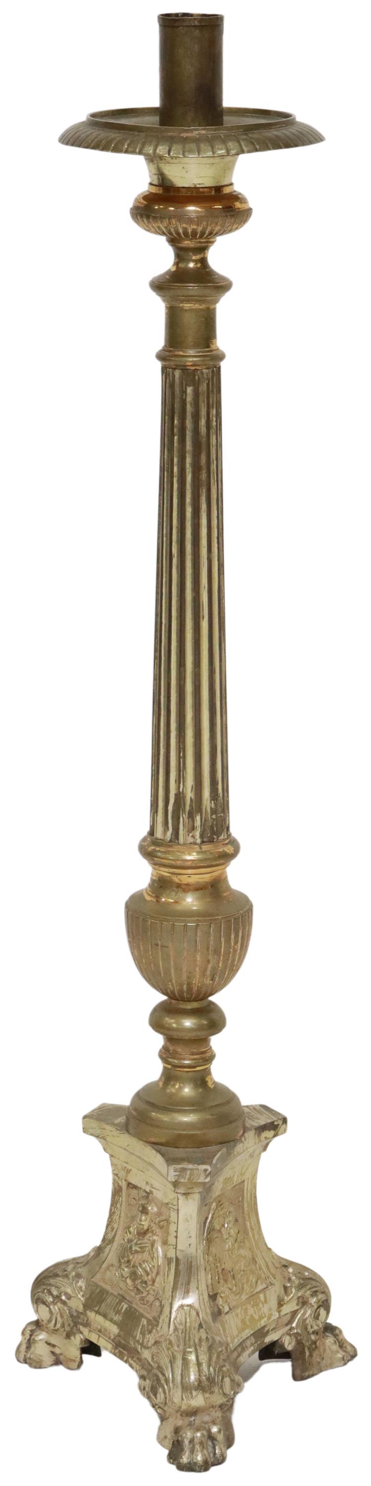 CONTINENTAL GILT METAL CHURCH ALTAR PRICKET 42.5"H (1 of 4)
