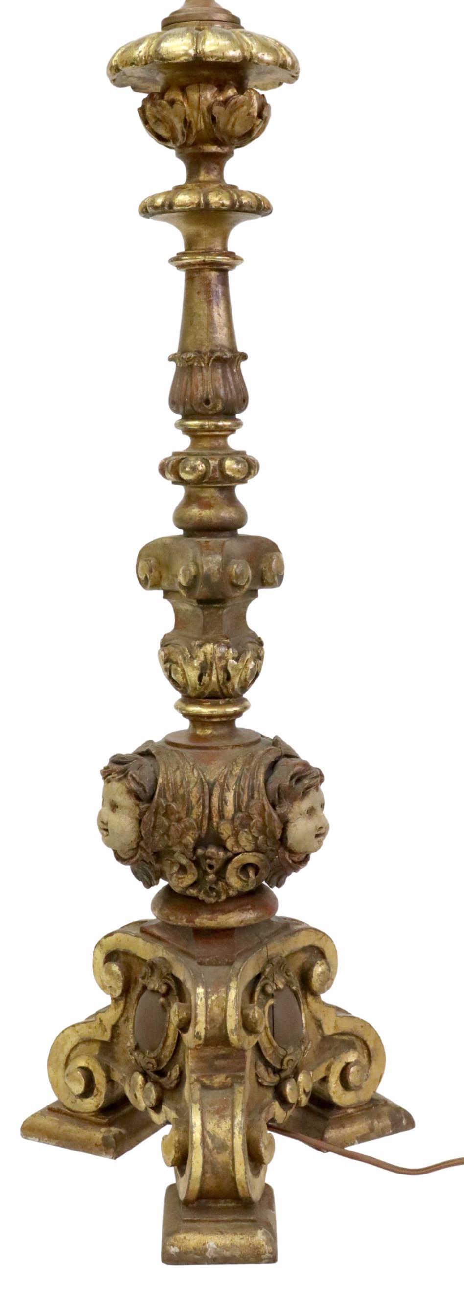 LARGE ITALIAN GILTWOOD ALTAR PRICKET TABLE LAMP (1 of 5)