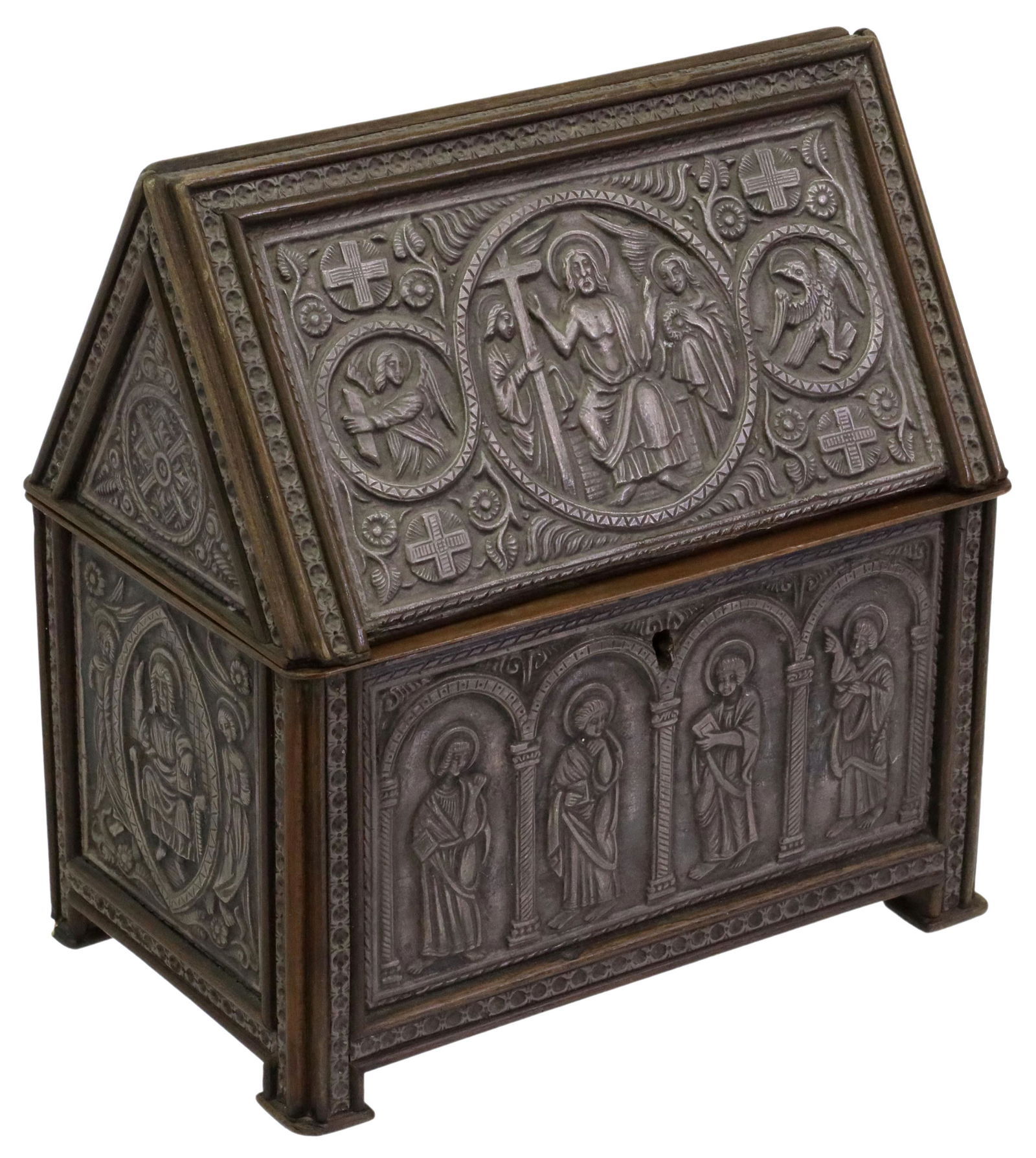 CONTINENTAL PEWTER-MOUNTED RELIQUARY CASKET (1 of 6)