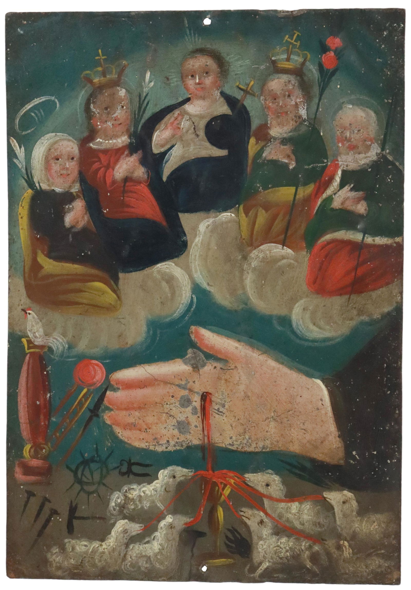 OIL ON TIN RETABLO, OMNIPOTENT HAND OF CHRIST (1 of 2)