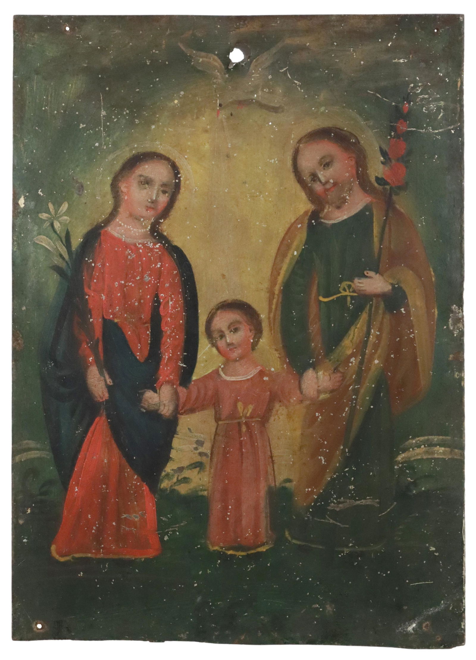 OIL ON TIN RETABLO, THE HOLY FAMILY (1 of 2)