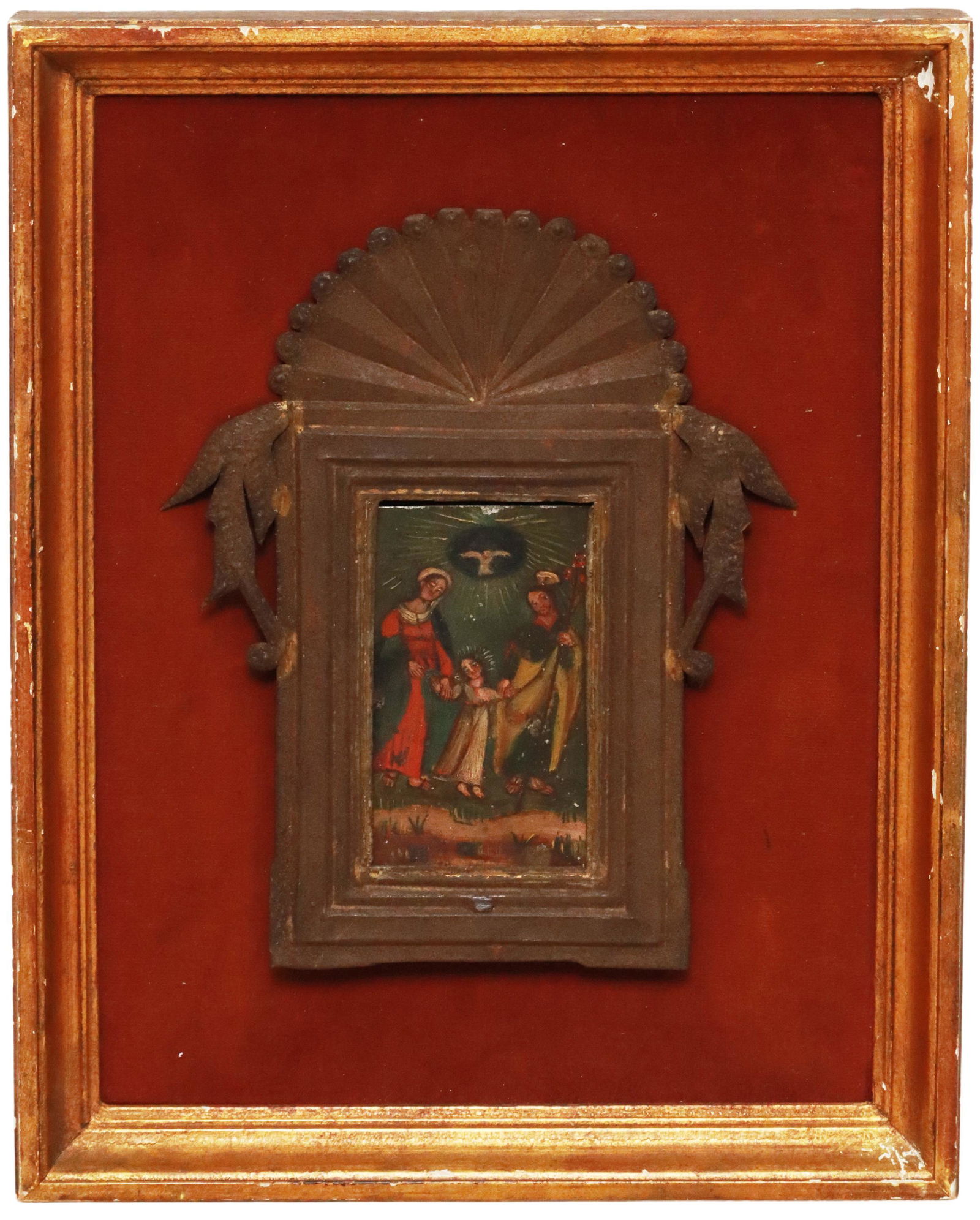 FRAMED OIL ON TIN RETABLO, THE HOLY FAMILY (1 of 3)
