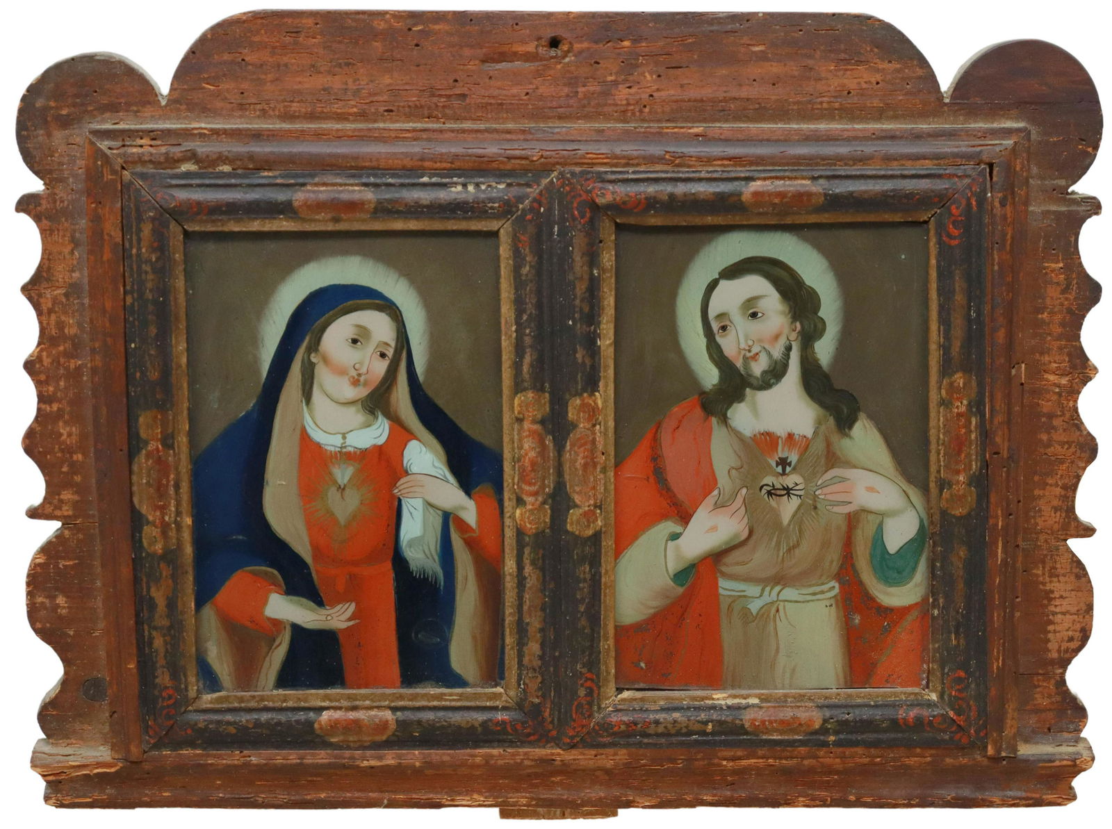 FRAMED REVERSE PAINTINGS ON GLASS MADONNA & CHRIST (1 of 2)