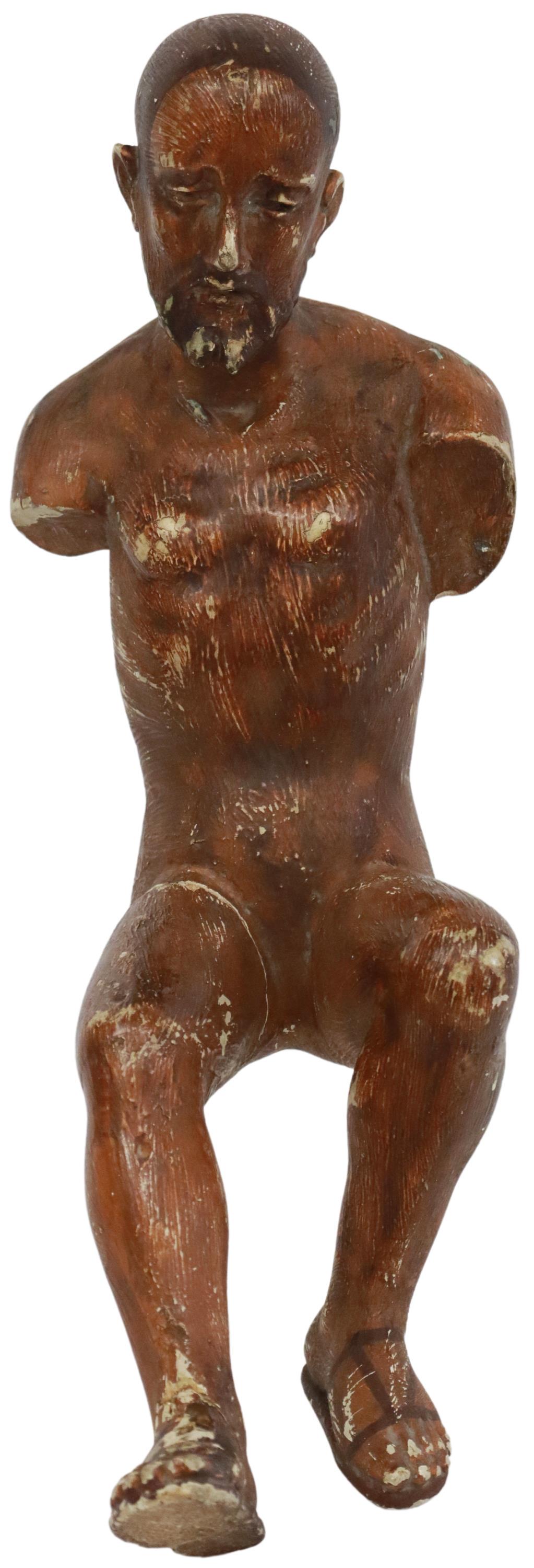 CARVED SANTO FIGURE, SEATED MALE SAINT, 19TH C. (1 of 3)