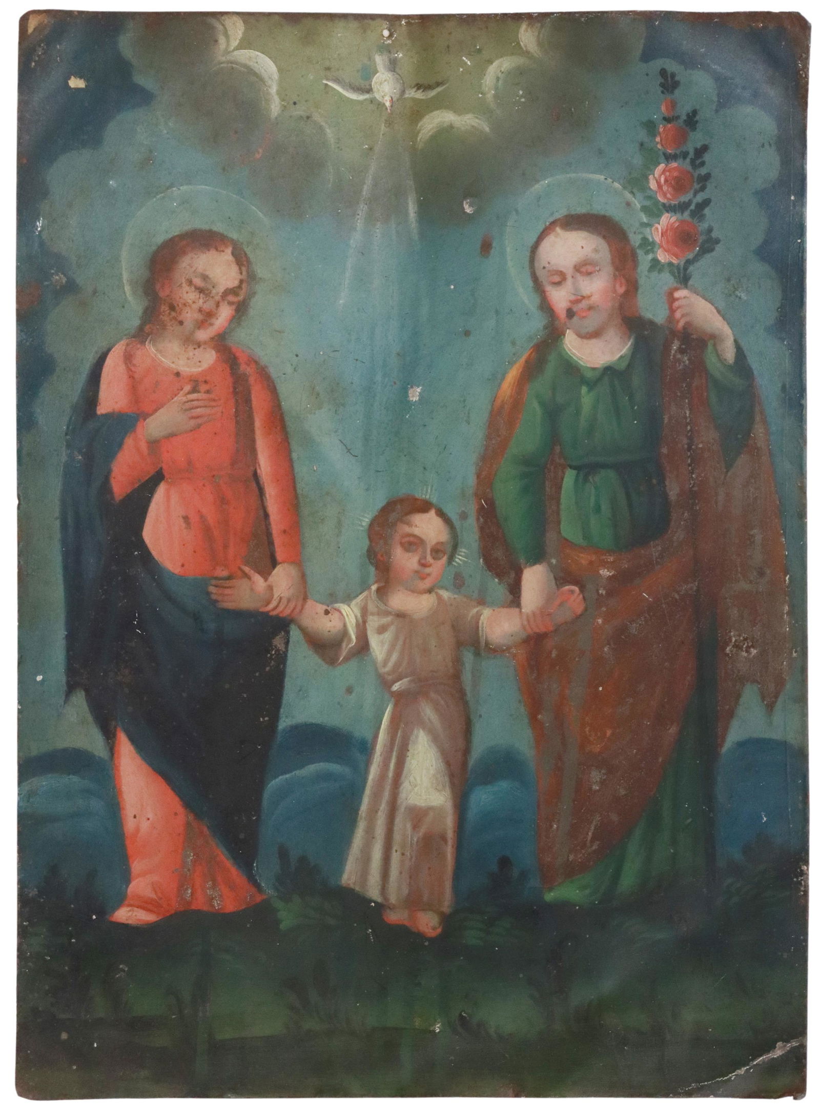 OIL ON TIN RETABLO, THE HOLY FAMILY (1 of 2)