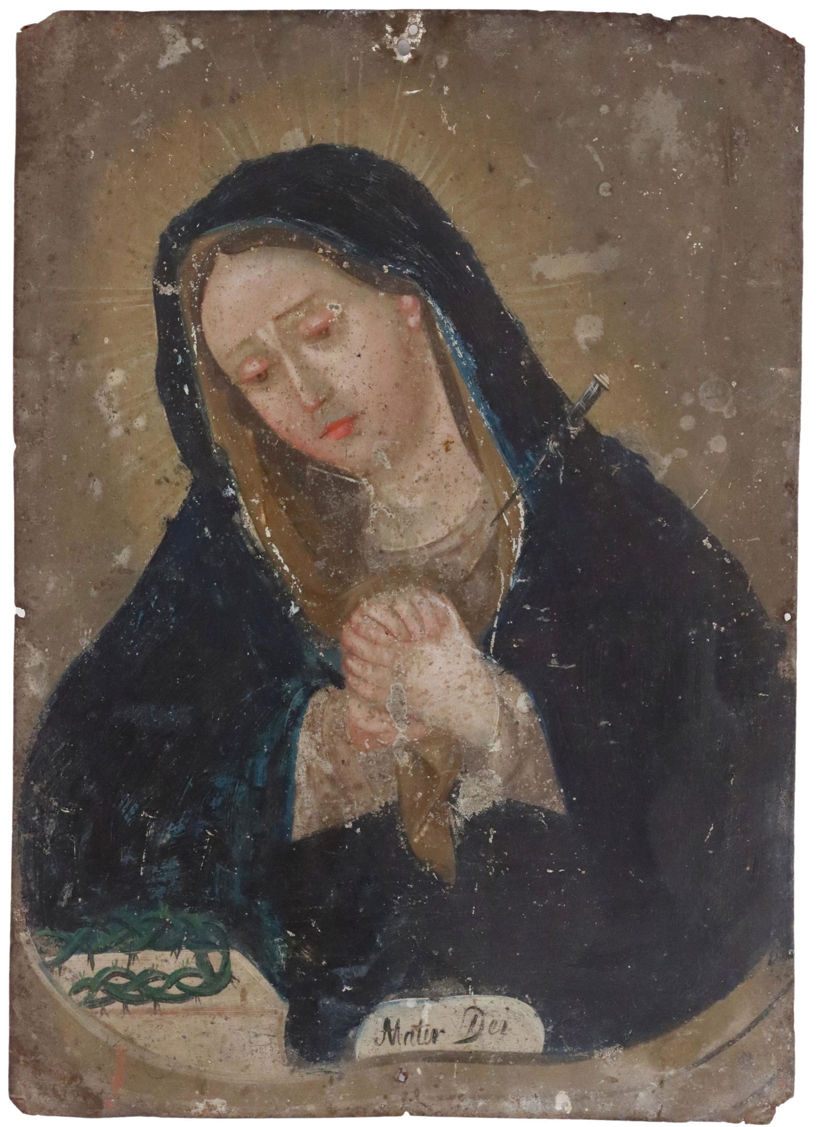 OIL ON TIN RETABLO, OUR LADY OF SORROWS (1 of 2)
