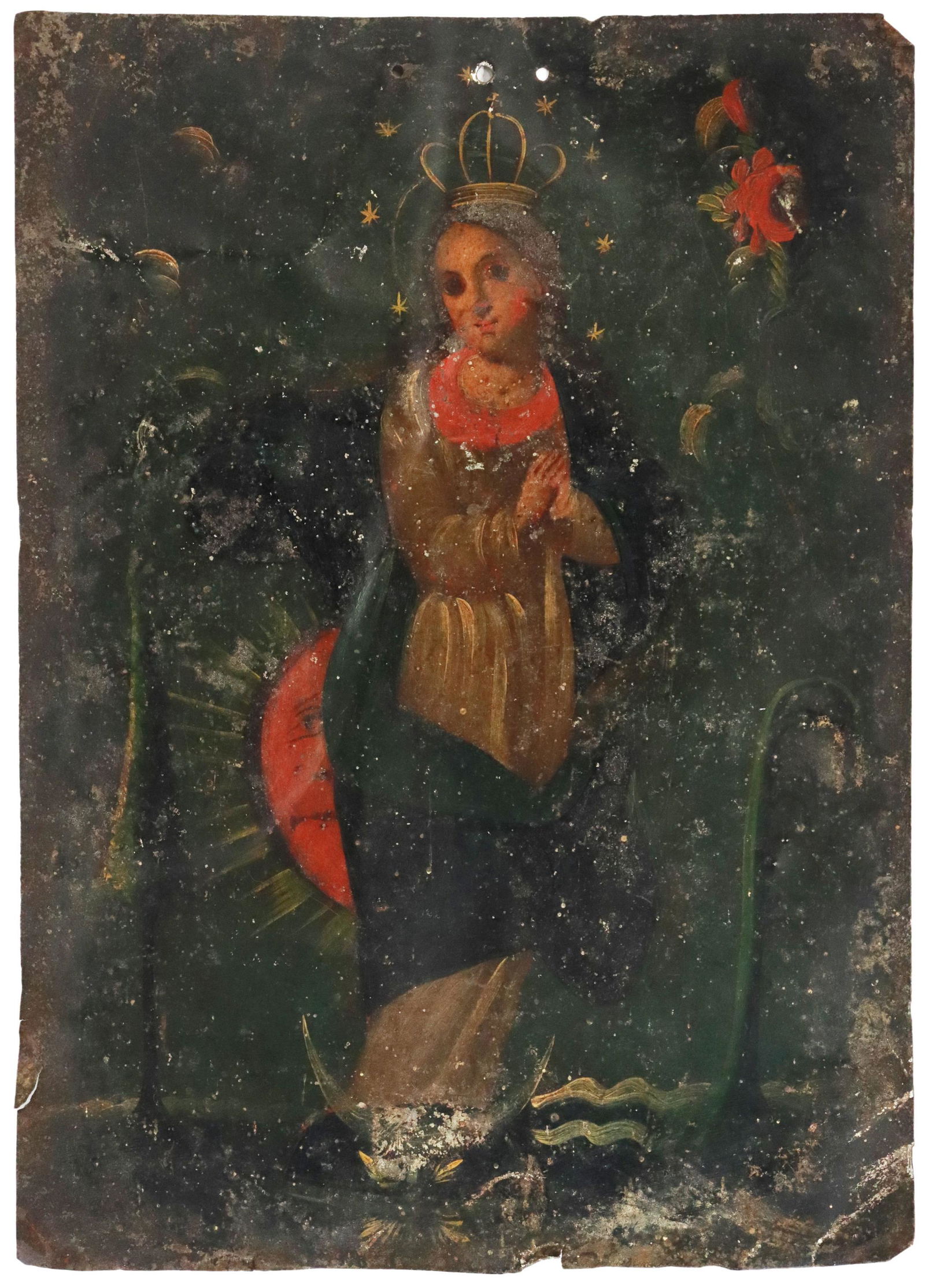 OIL ON TIN RETABLO, IMMACULATE CONCEPTION (1 of 2)
