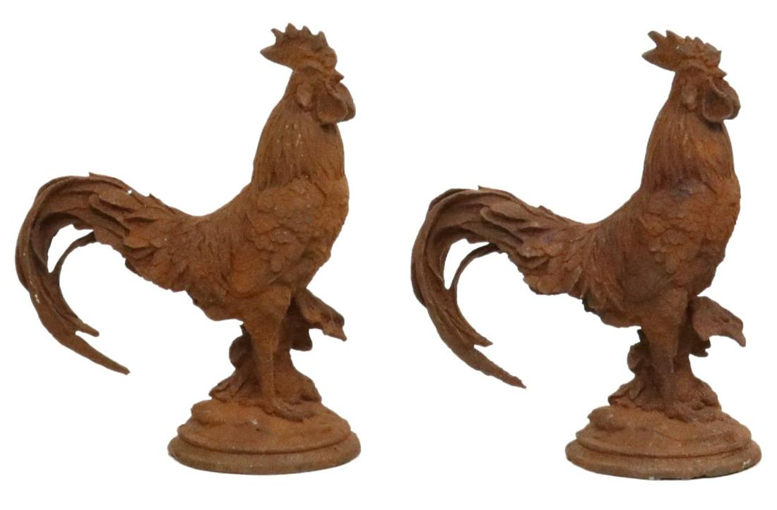 (2) CAST IRON ROOSTER GARDEN STATUES, 15.5"H (1 of 2)