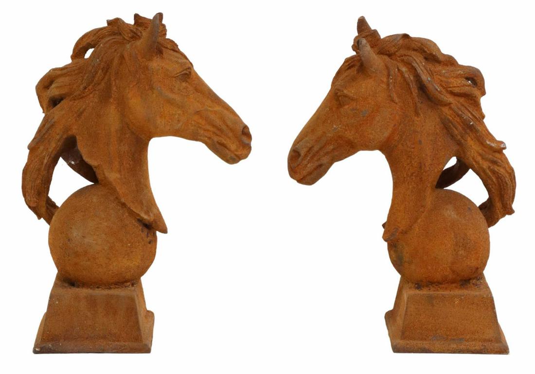 (2) CAST IRON HORSE HEAD GATE POST FINIALS (1 of 2)