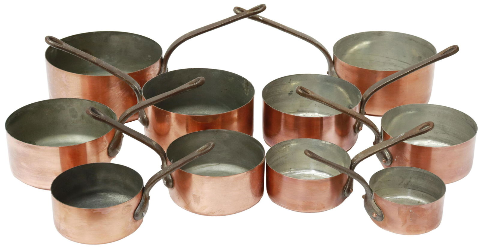 (10) FRENCH COPPER GRADUATED SAUCEPANS, TWO SETS (1 of 7)