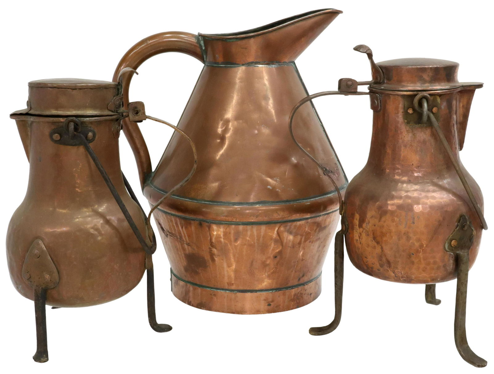 (3) FRENCH COPPER HARVEST PITCHER & COQUEMARS (1 of 4)
