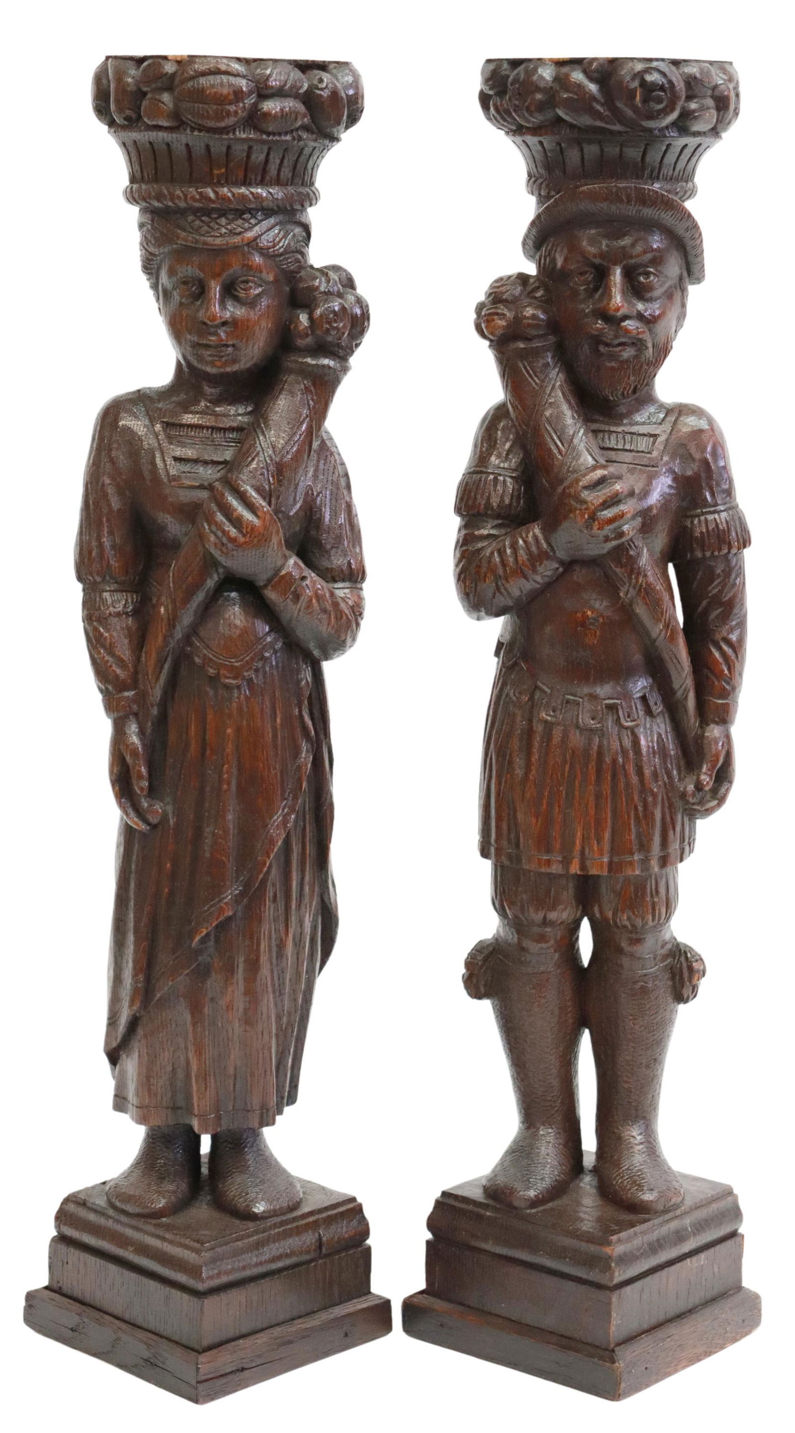 (2) CARVED OAK FIGURAL ARCHITECTURAL PEDESTALS (1 of 4)