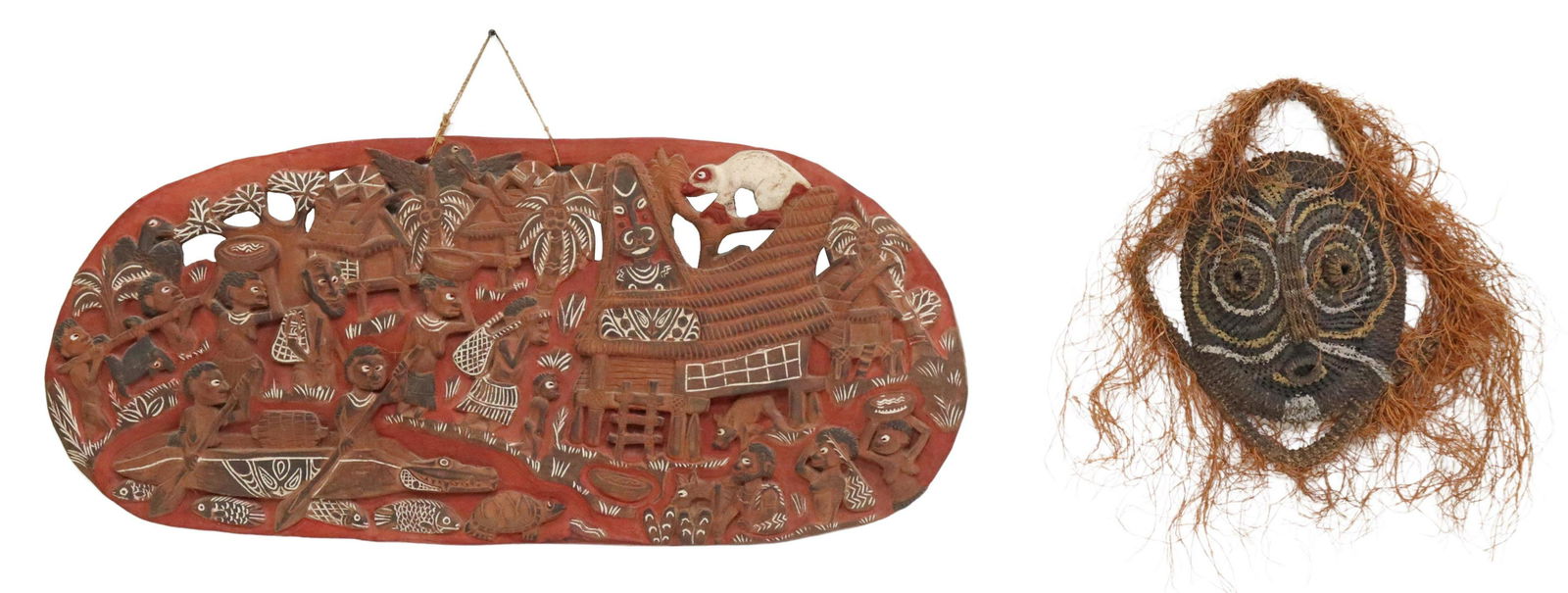 2) NEW GUINEA CARVED WOOD STORY BOARD & SHELL MASK (1 of 5)