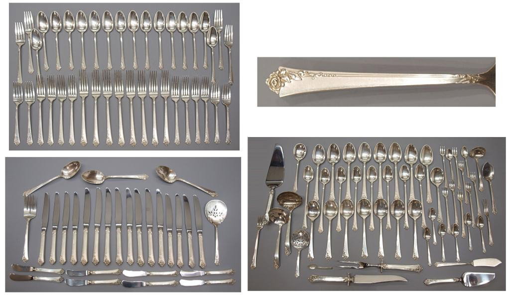 HEIRLOOM DAMASK ROSE STERLING SILVER FLATWARE SET