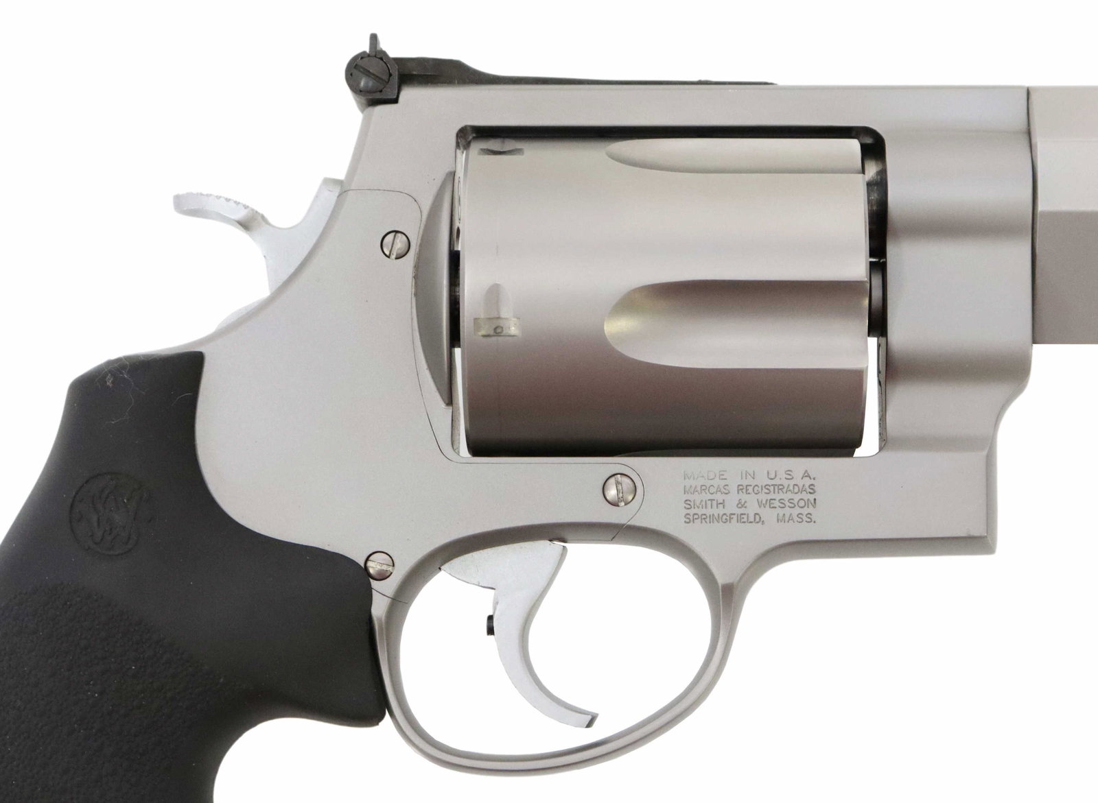 SMITH & WESSON .50 CALIBER MAGNUM REVOLVER: Smith & Wesson Performance Center 500 revolver, double action .50 Magnum Express caliber, 8.25" barrel including the1.25" muzzle break, fiber optic front sight, adjustable rear sight, swing out five r