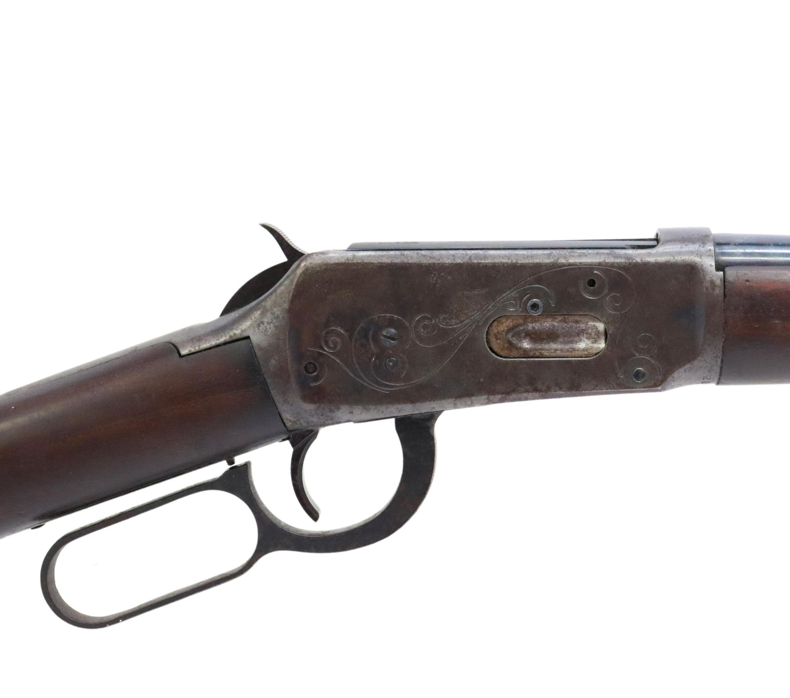 WINCHESTER MODEL 94 SADDLE RING CARBINE 30-30: Winchester Model 94 saddle ring carbine, mfg. 1965, lever action, .30-30 caliber, 20" barel, fixed front sight, adjustable rear sight, tubular magazine, light scrolled engraving on both sides of recei