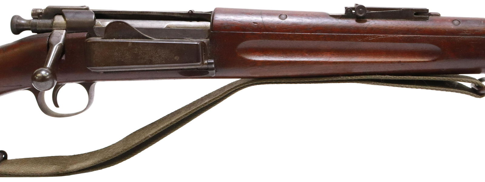 U.S. SPRINGFIELD KRAG JORGENSEN 1898 SPORTER RIFLE: U.S. Springfield Armory Krag-Jorgensen Model 1898 rifle, mfg. 1899, bolt action, .30-40 caliber, 30" barrel, fixed front sight, marked at left receiver "U.S. Model 1898, Springfield," sporterized by r