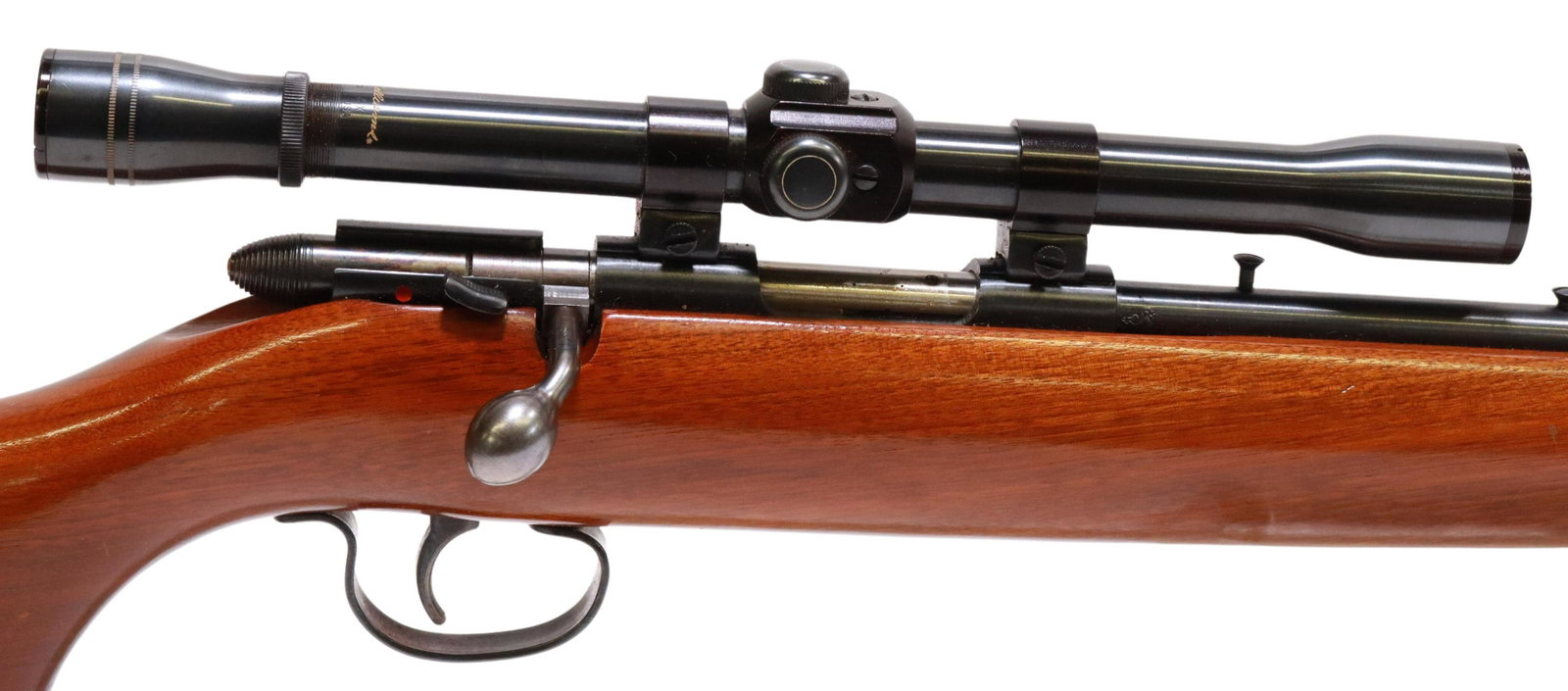 REMINGTON 512-X RIFLE .22 CALIBER, SCOPE: Remington Sportsmaster Model 512-X rifle, mfg. c.1964, bolt action, .22S,L,LR caliber 24" barrel, tubular magazine, lever safety, mounted Ted Williams 4X scope, glossy hardwood stock, wood with light 