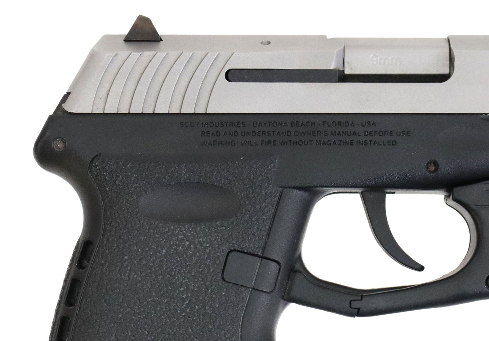 SCCY MODEL CPX2TT 9MM PISTOL, TR10 LASER, LIKE NEW: SCCY Industries Model CPX2TT Pistol with under barrel TR10 Laser, 9mm caliber, 3" barrel, stainless slide, white dot front and rear sights, adjustable rear sight, detachable nine round magazine, black