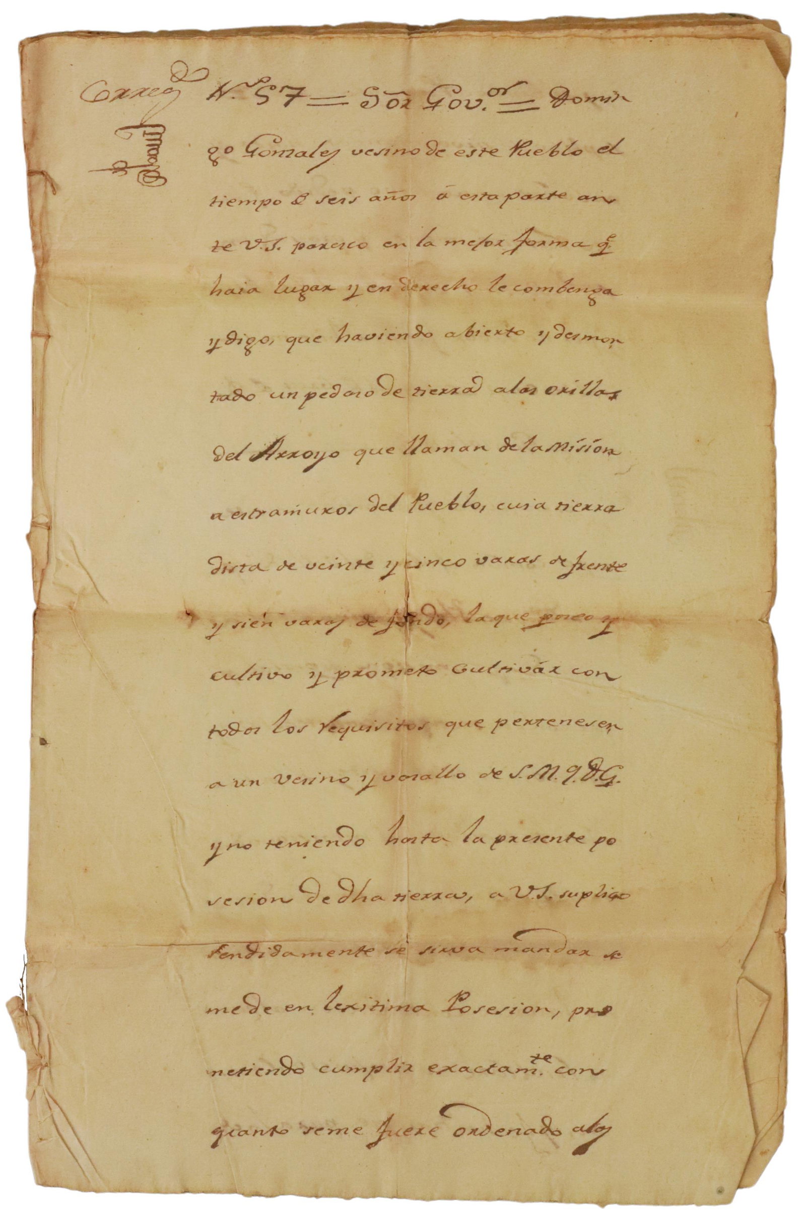 SPANISH-MEXICO LAND GRANT, EAST TEXAS, 1813: Spanish-Mexico inked land grant dated April-May, 1810, by the authority of the Governor of the Province of Texas, Don Manuel de Salsedo (1776-1813) for Porcion No. 57 in Pueblo Nacogdoches (east Texas