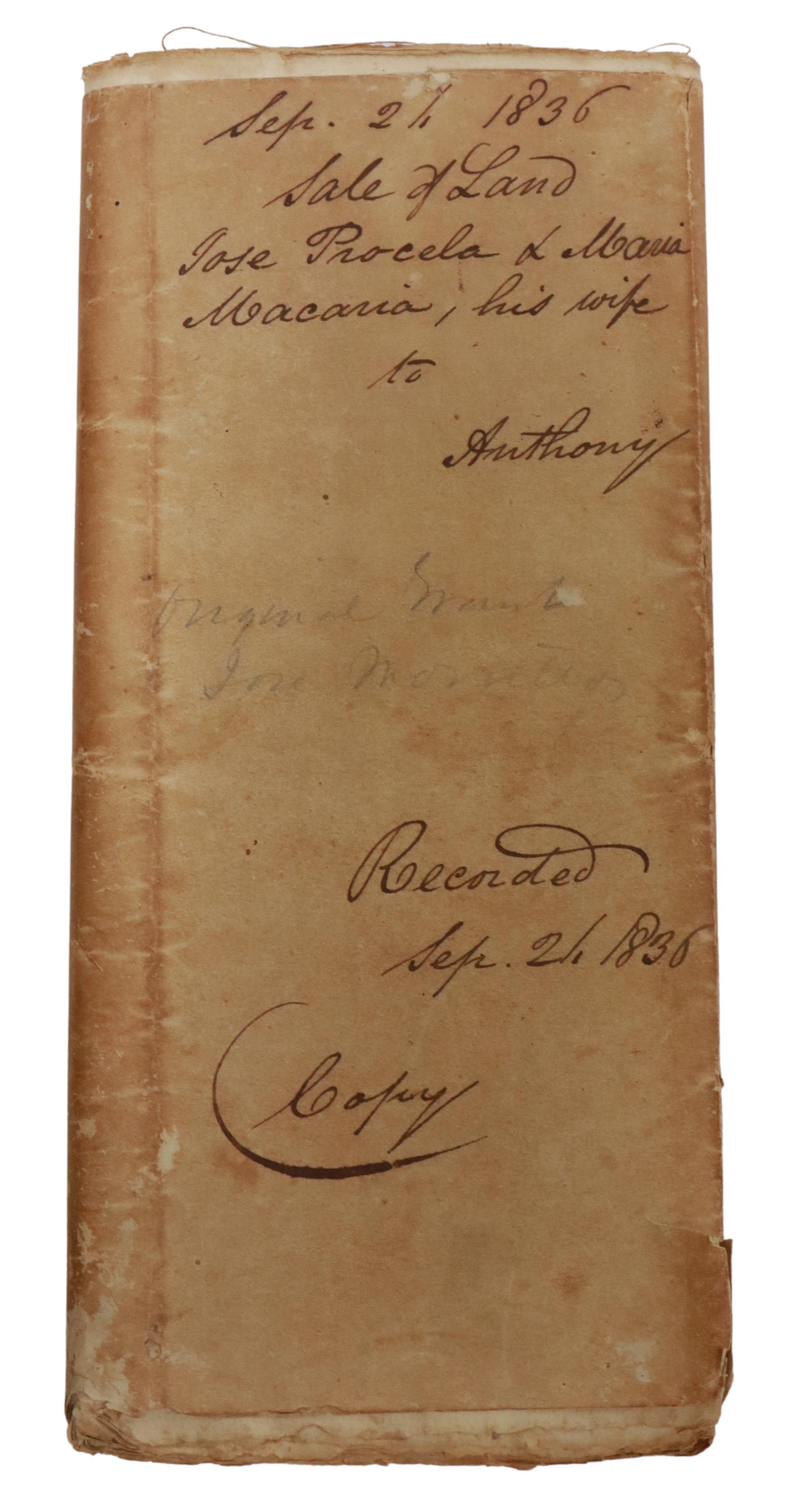 SPANISH-MEXICO LAND GRANT PAPERS, 1810-1836: Spanish-Mexico land grant package, Nacogdoches Pueblo, Texas, about 15 written pages beginning from c.1813 by the authority of the Governor of the Province of Texas, Don Manuel de Salsedo (1776-1813),