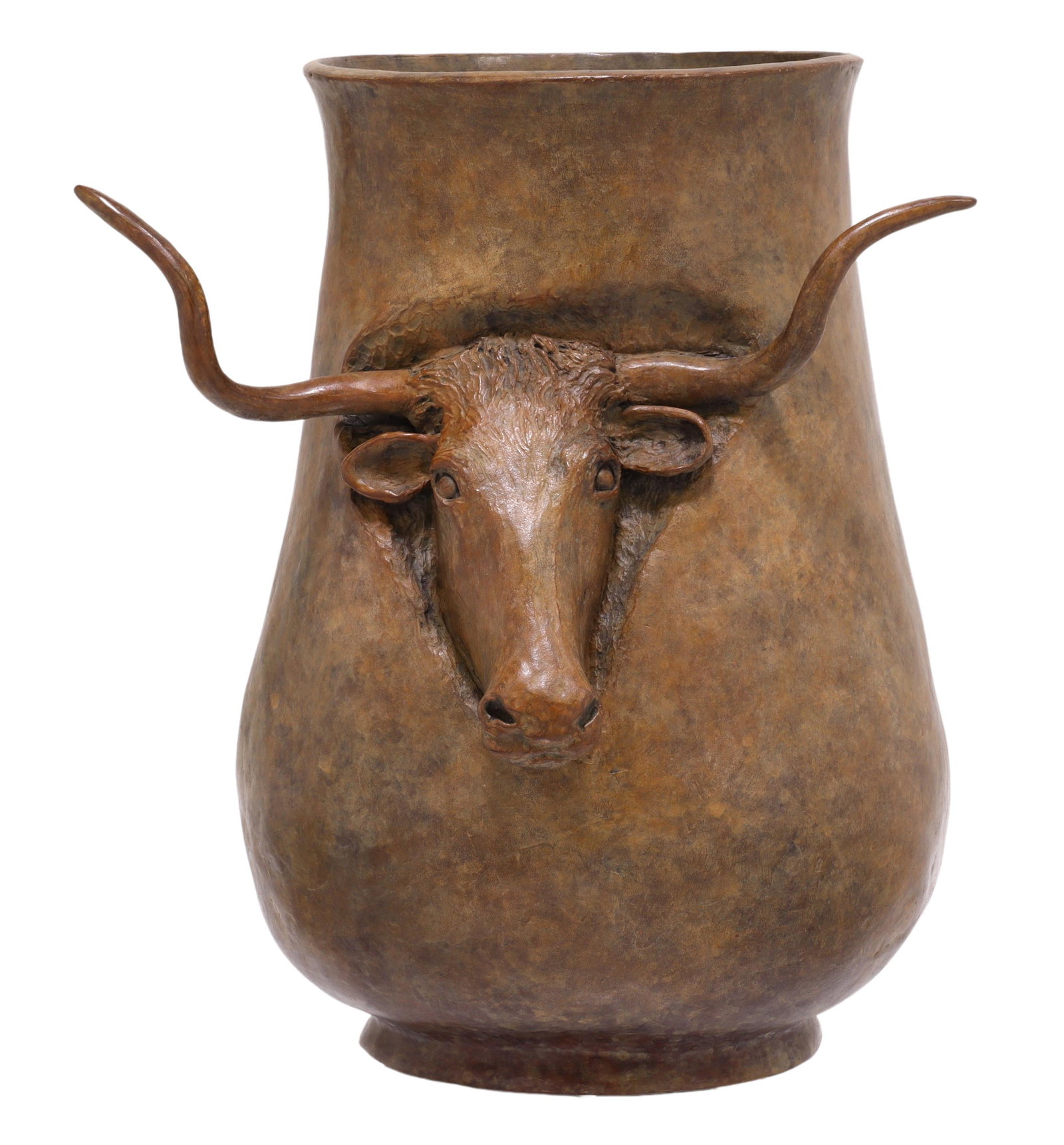 H. CLAY DAHLBERG (D.2021) BRONZE LONGHORN VASE: Patinated bronze sculpture, Longhorn Vase, signed in cast H. Clay Dahlberg (Houston Clay Dahlberg, Texas, 1946-2021), dated 2006, numbered 33/ 75, approx 9"h, 7.75"w, 10lbs Start Price: $750.00