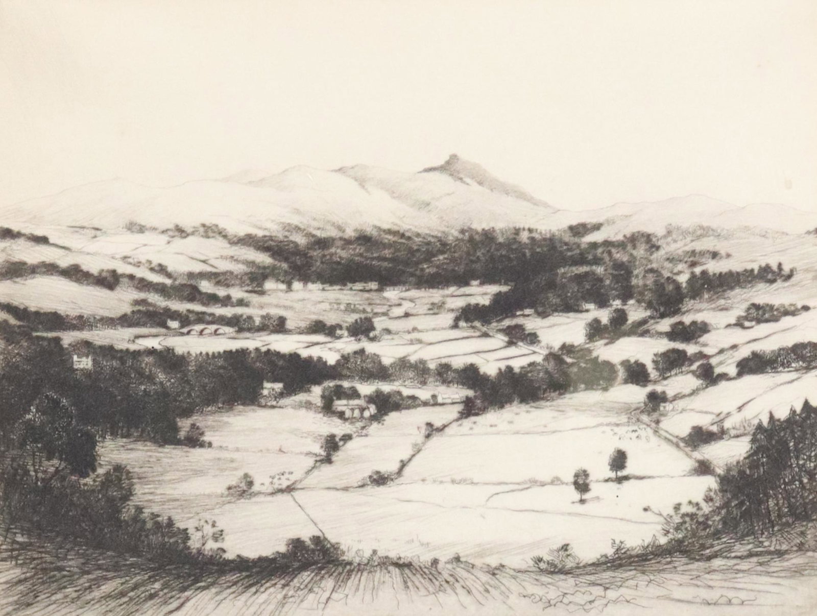 HENRY JACKSON SIMPSON (1893-1963) 'THE DON VALLEY': Framed drypoint etching on paper, "The Don Valley," titled in pencil lower left, pencil signed lower right Jackson Simpson (Henry Jackson Simpson, Scotland, 1893-1963), titled and credited again on ve