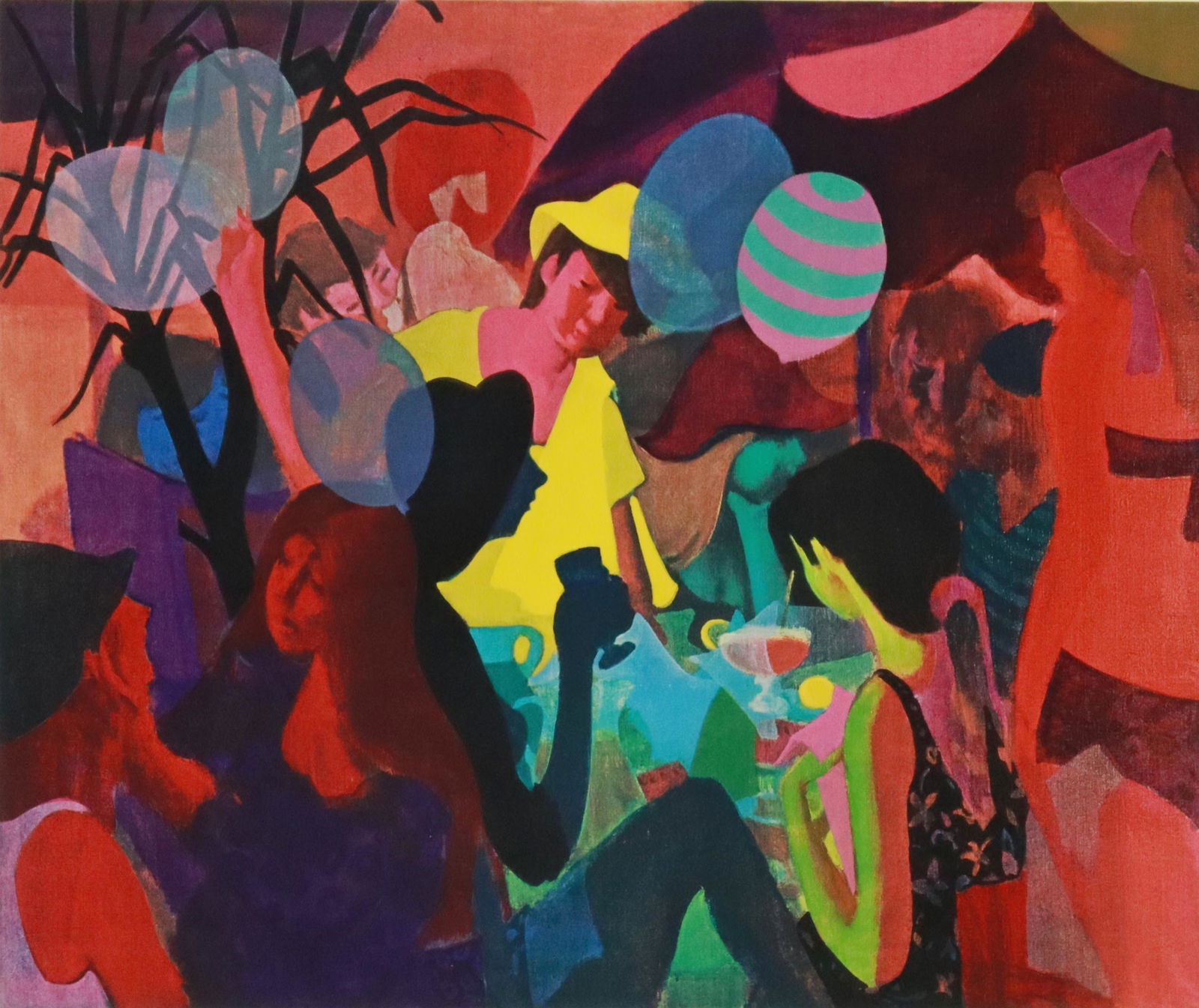 SIGNED GUSTAV LIKAN (1912-1998) PRINT 'CAFE SCENE': Framed print on paper, "Cafe Scene," signed lower right Likan (Gustav Likan, Yugoslavian, active in Texas, 1912-1998), dated [19]74, artist's proof, sight: approx 19.5"h, 23.5"w, overall: 29"h, 32.5"w