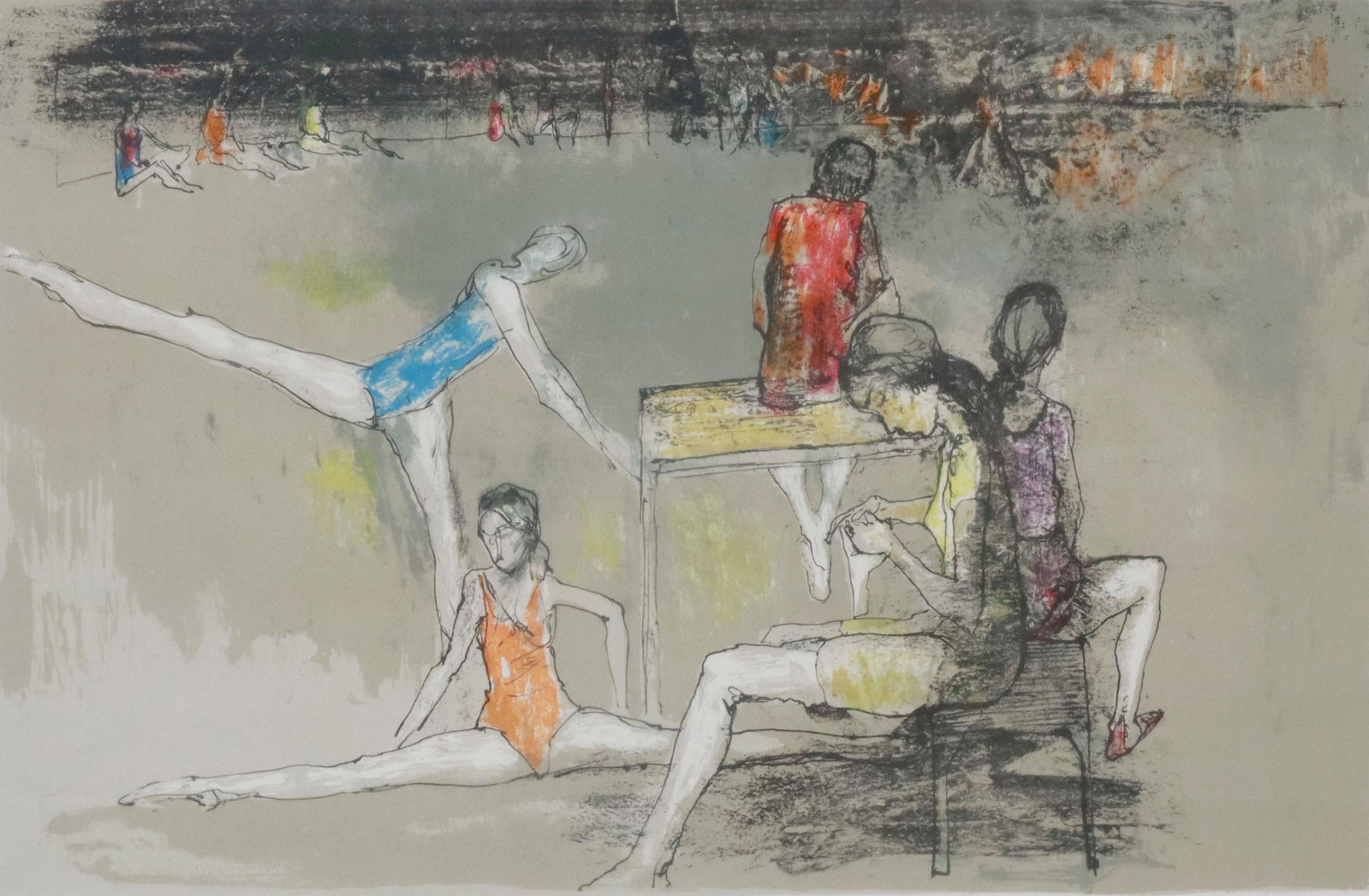 JEAN JANSEN (1920-2013) DANCERS LITHOGRAPH: Framed lithograph on paper, Dancers, signed lower right Jansen (Jean Jansen, Armenian, active in France, 1920-2013), numbered 104/ 120, sight: approx 17"h, 24.5"w, overall: 19.75"h, 27.25"w, 6.25lbs S