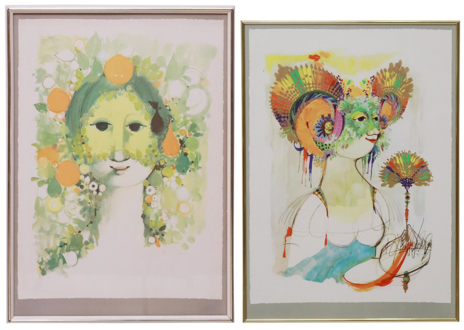 (2) AFTER BJORN WIINBLAD (D.2006) GODDESS PRINTS: (lot of 2) Framed prints on paper, signed in the print Bjorn Wiinblad (Danish, 1918-2006), including: (1) Goddess Ceres, sight: approx 27.25"h, 19.25"w, overall: 28.75"h, 20.75"w, (1) Goddess Iris, si