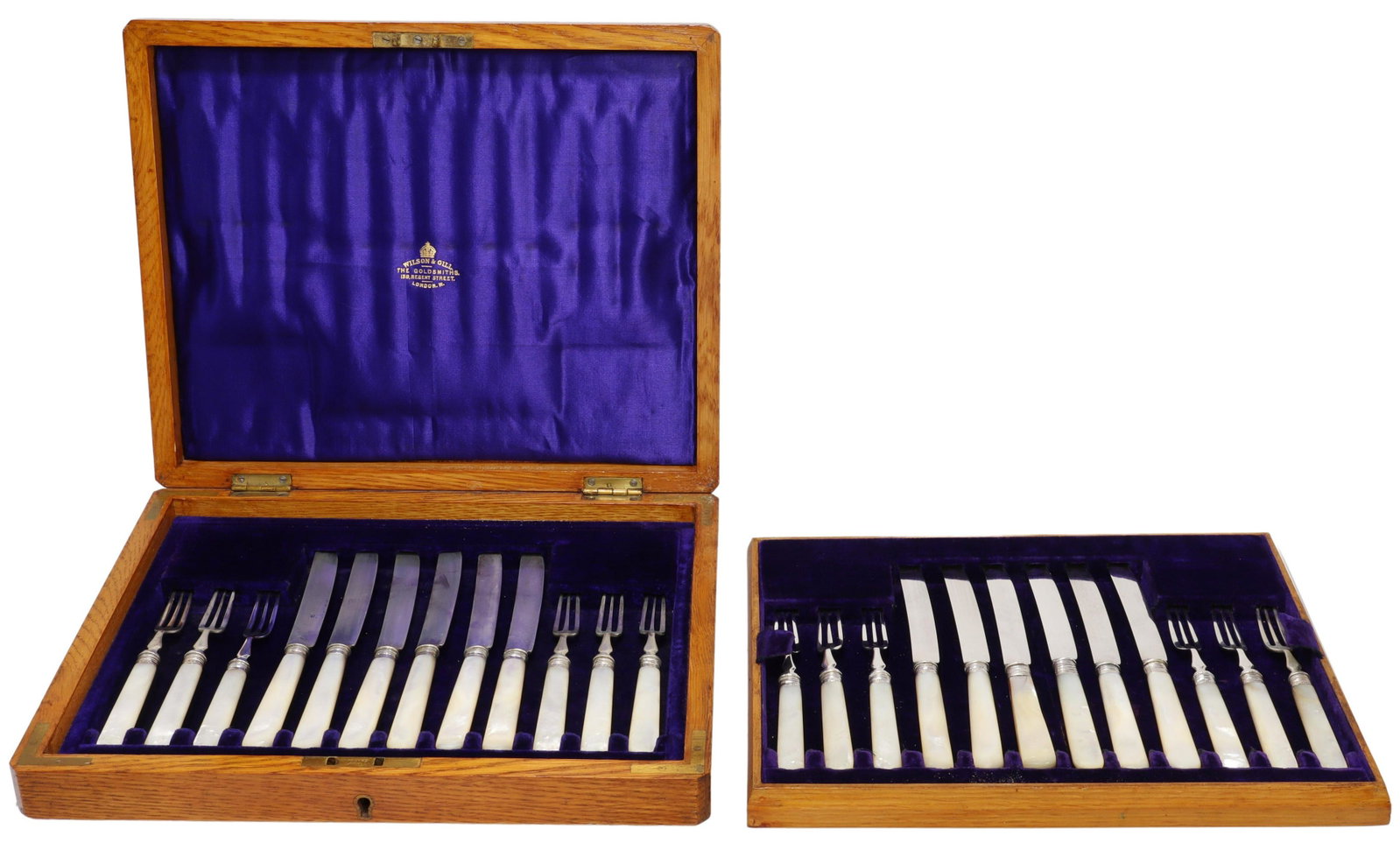 (24) EDWARDIAN STERLING & MOP FRUIT FLATWARE: (lot of 24) English Edwardian sterling silver and mother of pearl fruit or dessert service flatware, Frederick C. Asman & Company, c.1907-1908, Sheffield hallmarks, ferrules hallmarked for Yates Broth