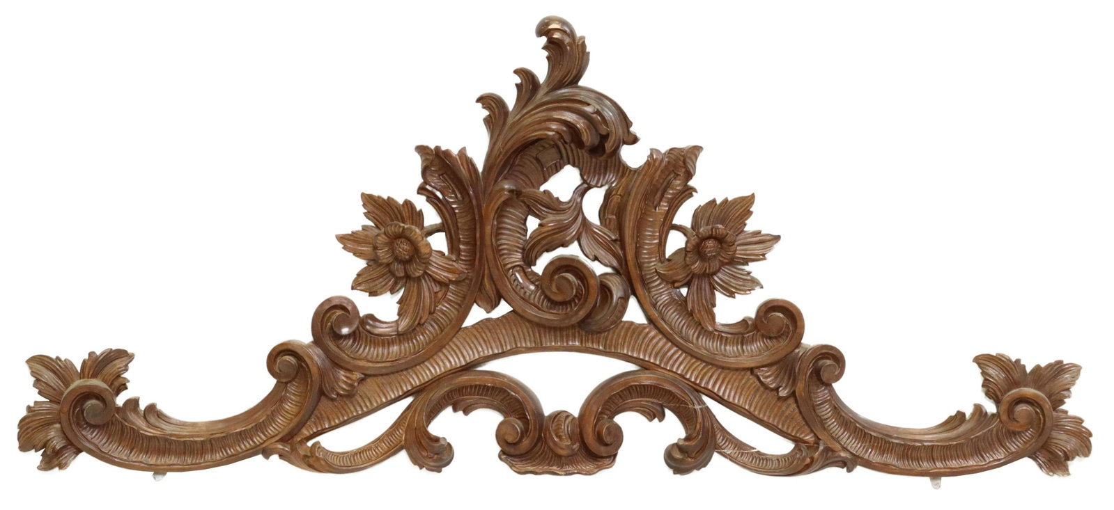ITALIAN ROCOCO STYLE ARCHITECTURAL CARVED CREST: Italian Rococo style carved wood crest, 20th c., with foliate scrolls, floral blossoms, approx 19"h, 44"l, 3.75lbs Start Price: $100.00