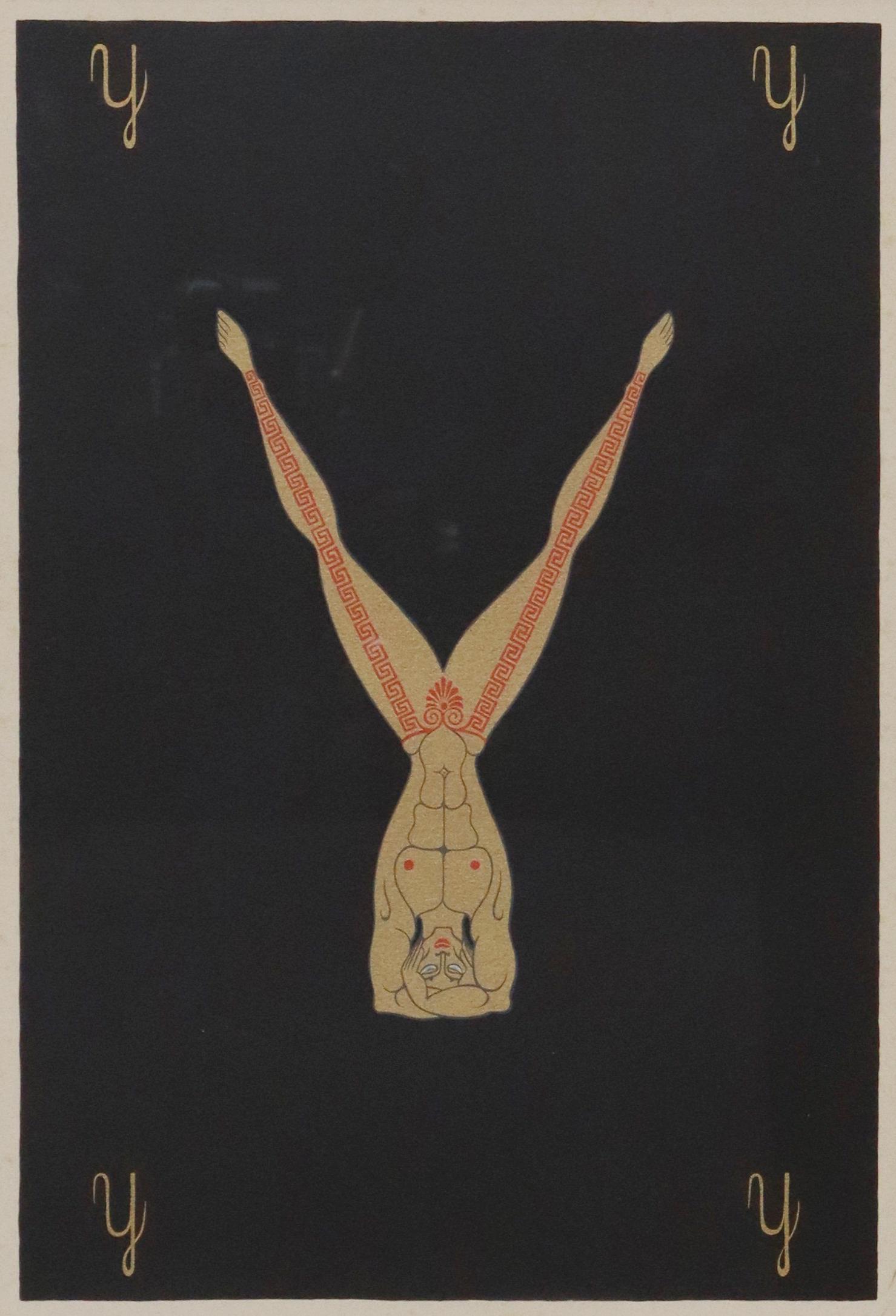 ERTE (1892-1990) LETTER Y ALPHABET SUITE SERIGRAPH: Framed serigraph (silkscreen) on paper, The Letter Y, from the Alphabet Suite, signed lower right Erte (Romain de Tirtoff, Russian, French, 1892-1990), numbered 134/ 350, sight: approx 17.5"h, 11.5"w,