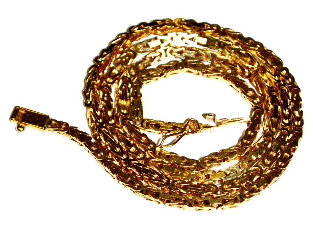 HEAVY 14KT YELLOW GOLD BYZANTINE NECKLACE, 27.48 G: Heavy Italian 14kt yellow gold Byzantine style necklace, 20"l, 27.48 grams Start Price: $600.00