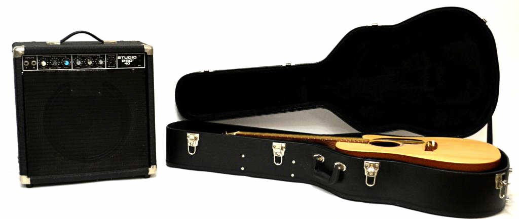 (2) MARTIN ACOUSTIC / ELECTRIC GUITAR, PEAVEY AMP: (lot of 2) Martin acoustic guitar, Mexico, 2005, solid spruce top, Model DCX1E, SN 1189835, Fishman built in electric pick up with adjustable tone and volume, with hard case, appears in like new condi