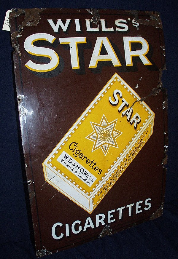 ADVERTISING SIGN PORCELAIN WILLS STAR CIG