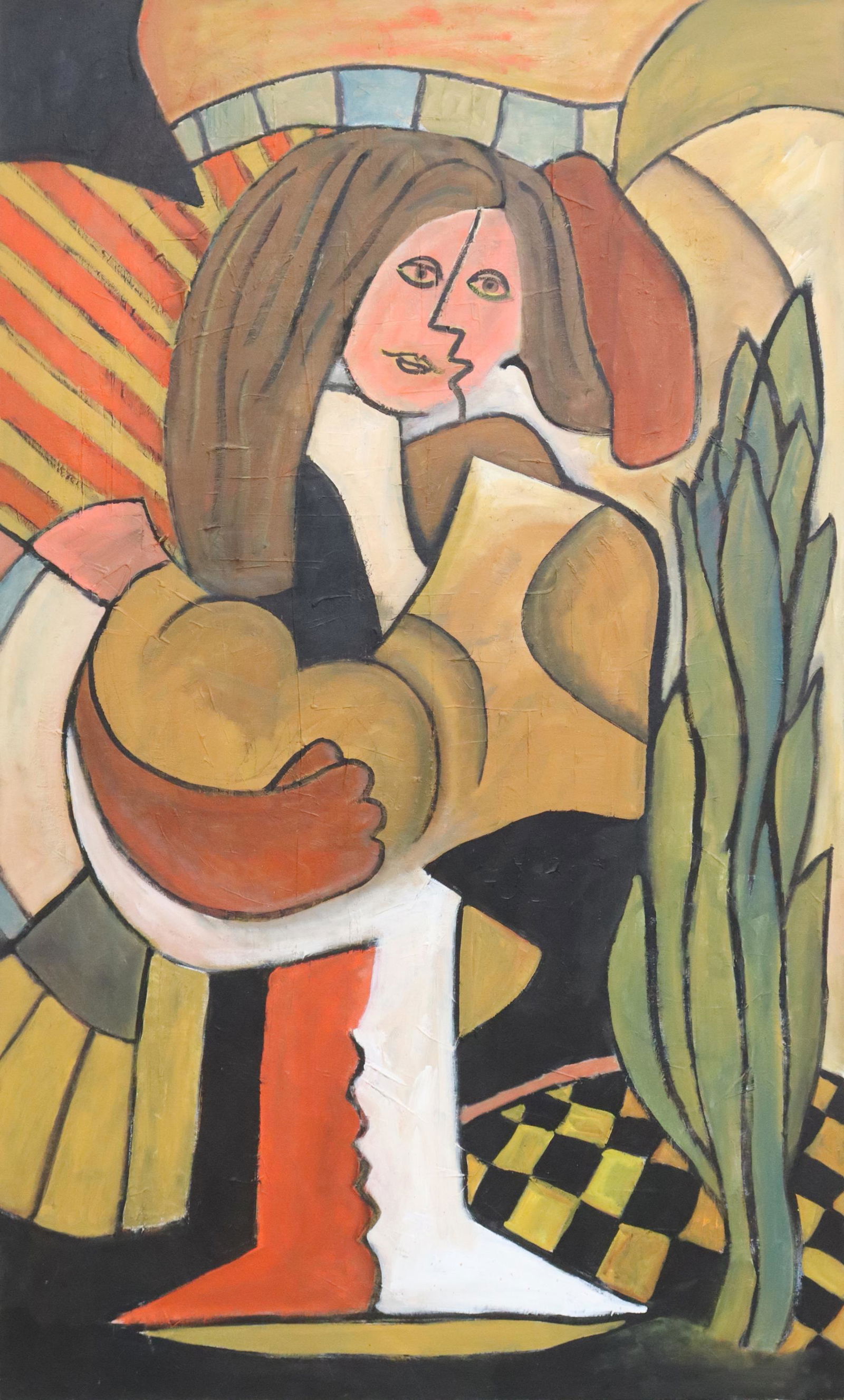 LARGE CUBIST STYLE PORTRAIT PAINTING, 60" X 36" (1 of 4)