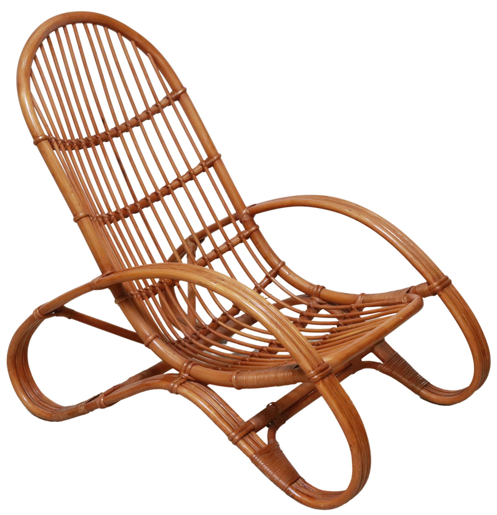 ITALIAN ROBERTI BAMBOO & RATTAN CURVED ARMCHAIR (1 of 4)