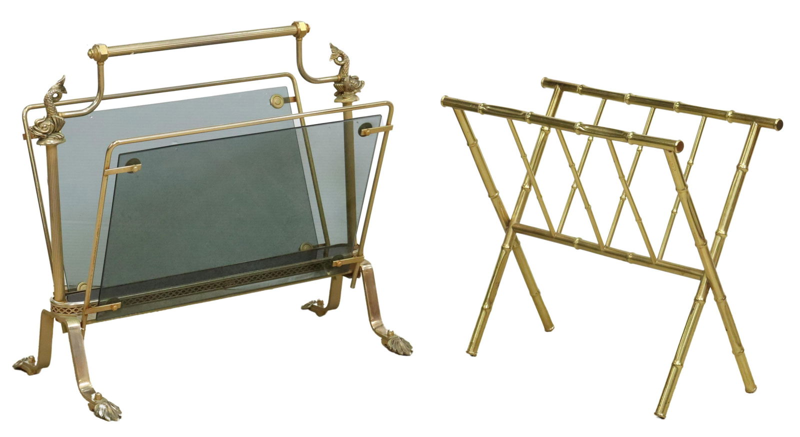 (2) GILT METAL FAUX BAMBOO & GLASS MAGAZINE RACKS (1 of 4)