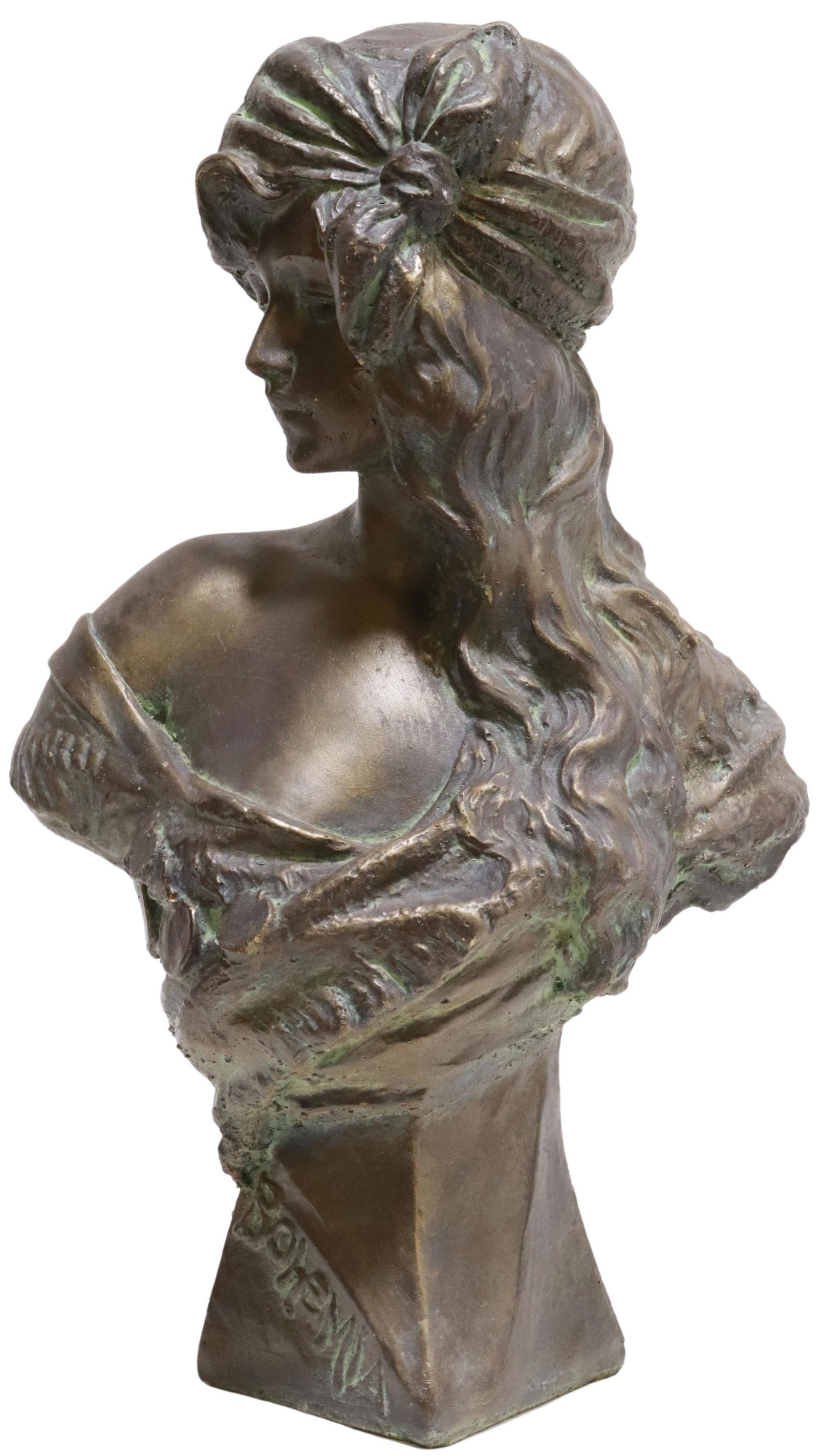 ART NOUVEAU STYLE PAINTED CAST BUST, BOHEMIA (1 of 6)