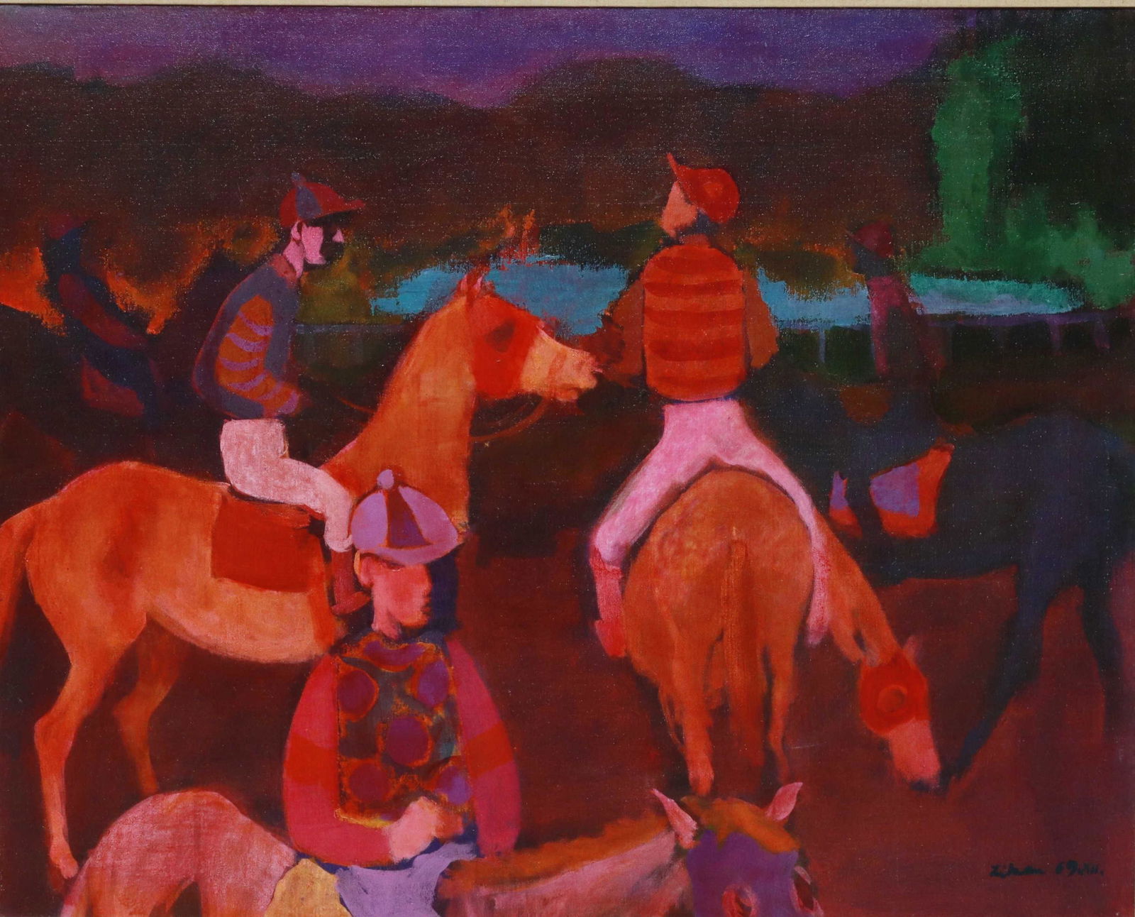 GUSTAV LIKAN (1912-1998) JOCKEYS, 24" X 30" (1 of 4)