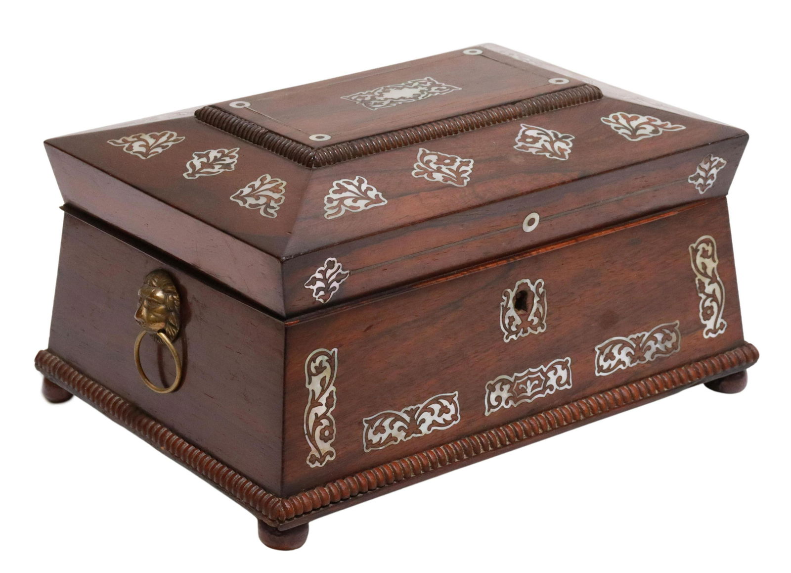 ENGLISH REGENCY MOP ROSEWOOD TEA CADDY TABLE BOX (1 of 5)