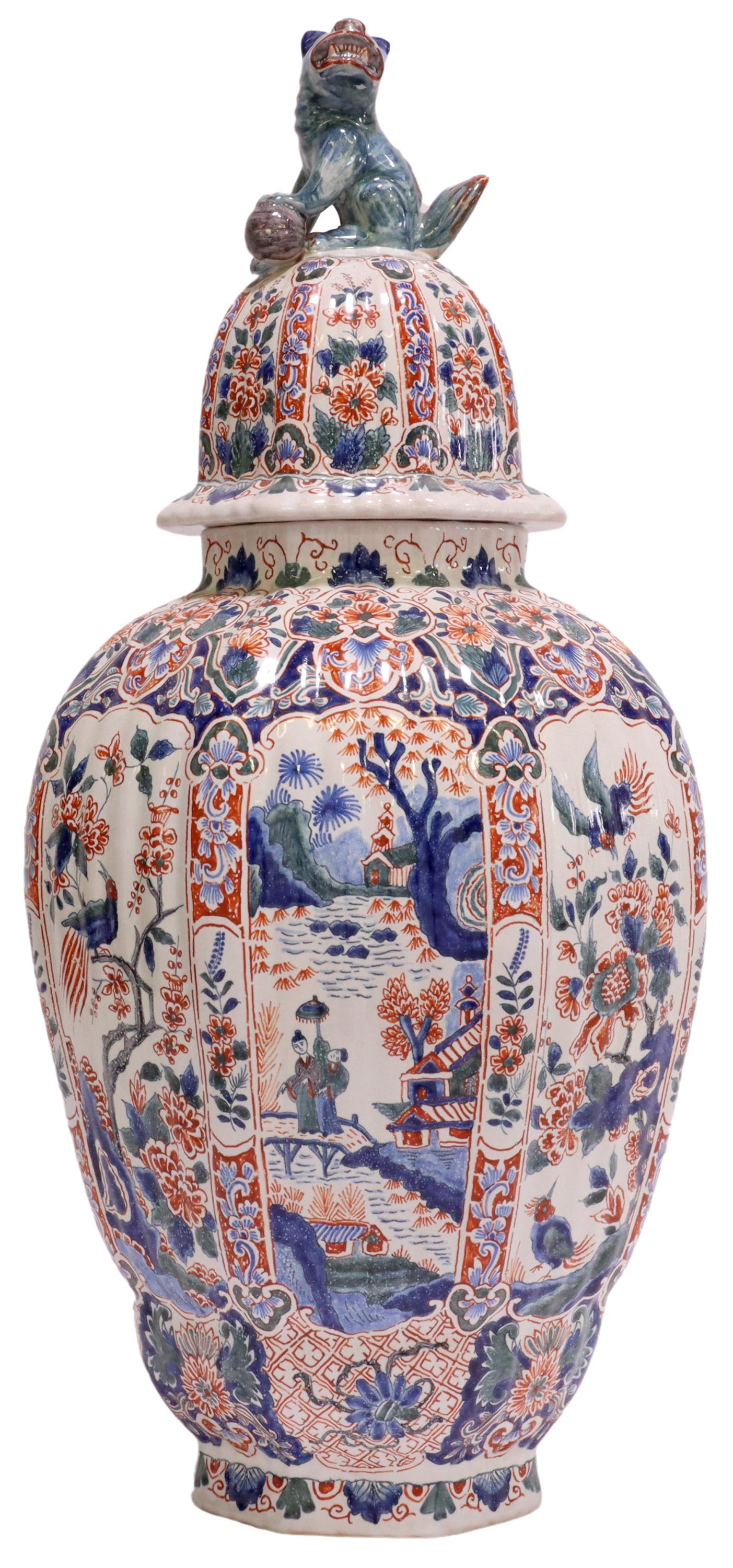 DELFT CHINOISERIE POLYCHROME FAIENCE LIDDED VASE (1 of 4)